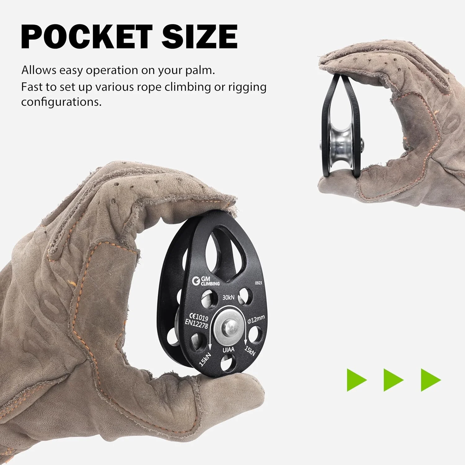 قرقره میکرو GM CLIMBING با روکش چرخشی 30kN، تایید شده توسط UIAA، مناسب برای مصارف عمومی - مشکی