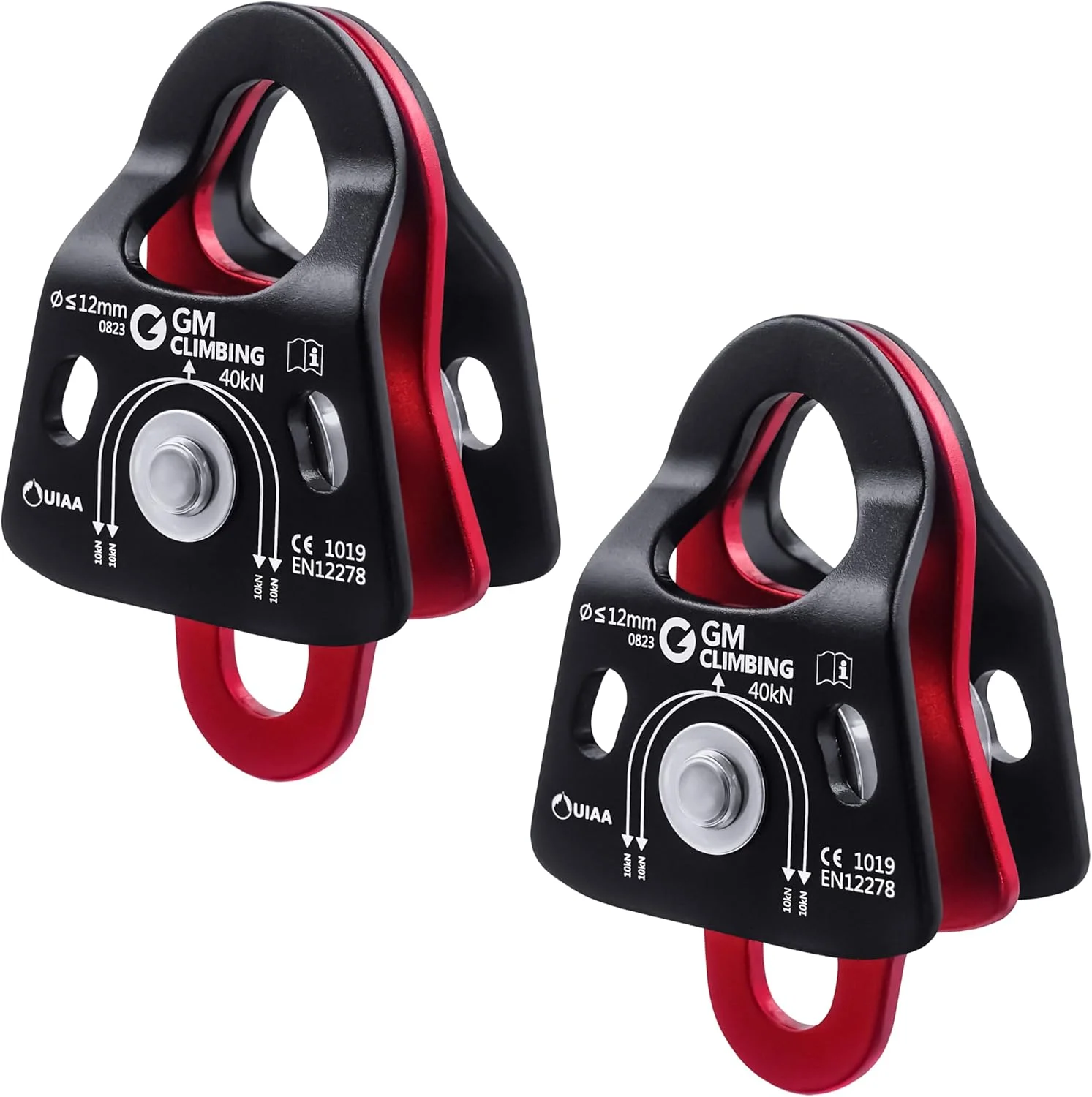 قرقره دوبل میکرو بلبرینگی 40kN GM CLIMBING دارای گواهینامه CE UIAA، قرقره سبک وزن مناسب صعود، نجات، کار در ارتفاع و سیستم های بالابر