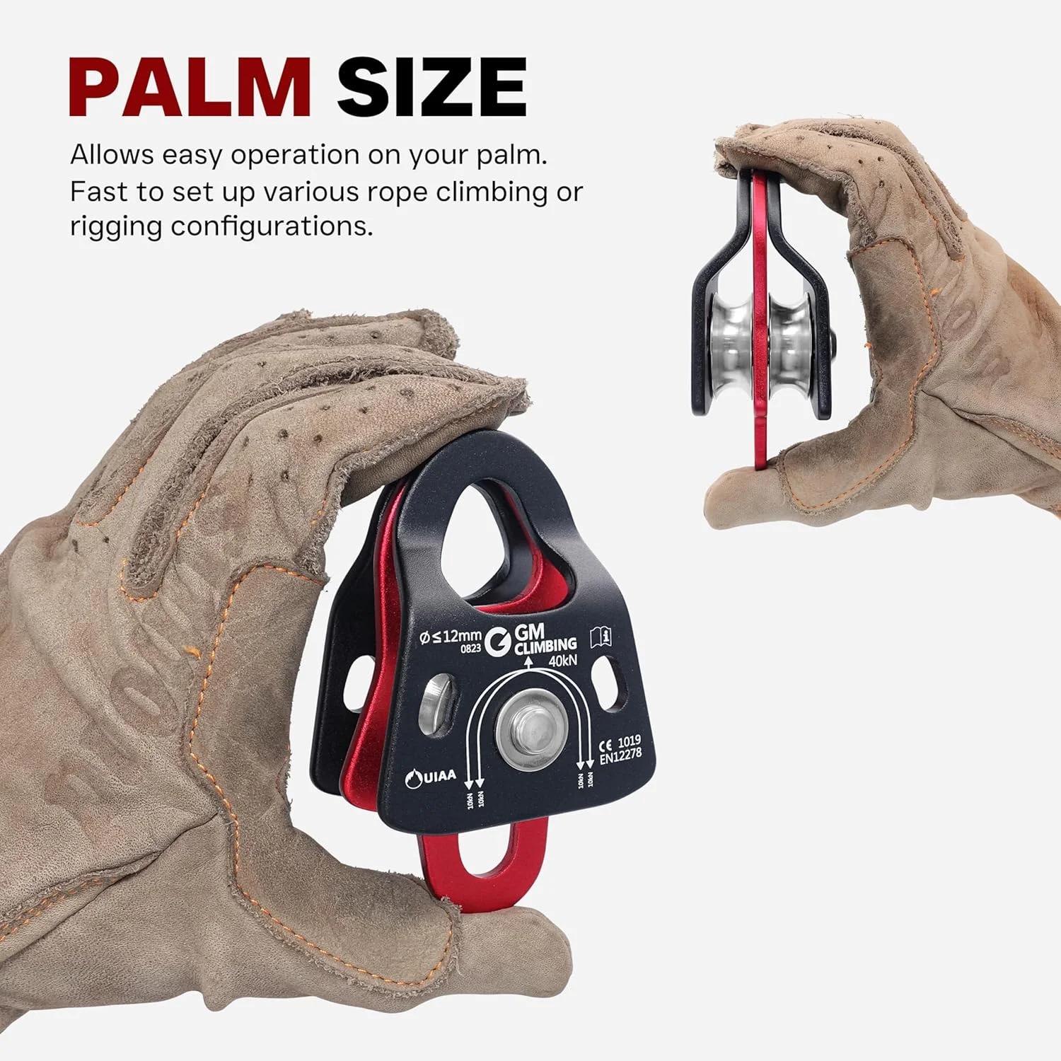 قرقره دوبل میکرو بلبرینگی 40kN GM CLIMBING دارای گواهینامه CE UIAA، قرقره سبک وزن مناسب صعود، نجات، کار در ارتفاع و سیستم های بالابر