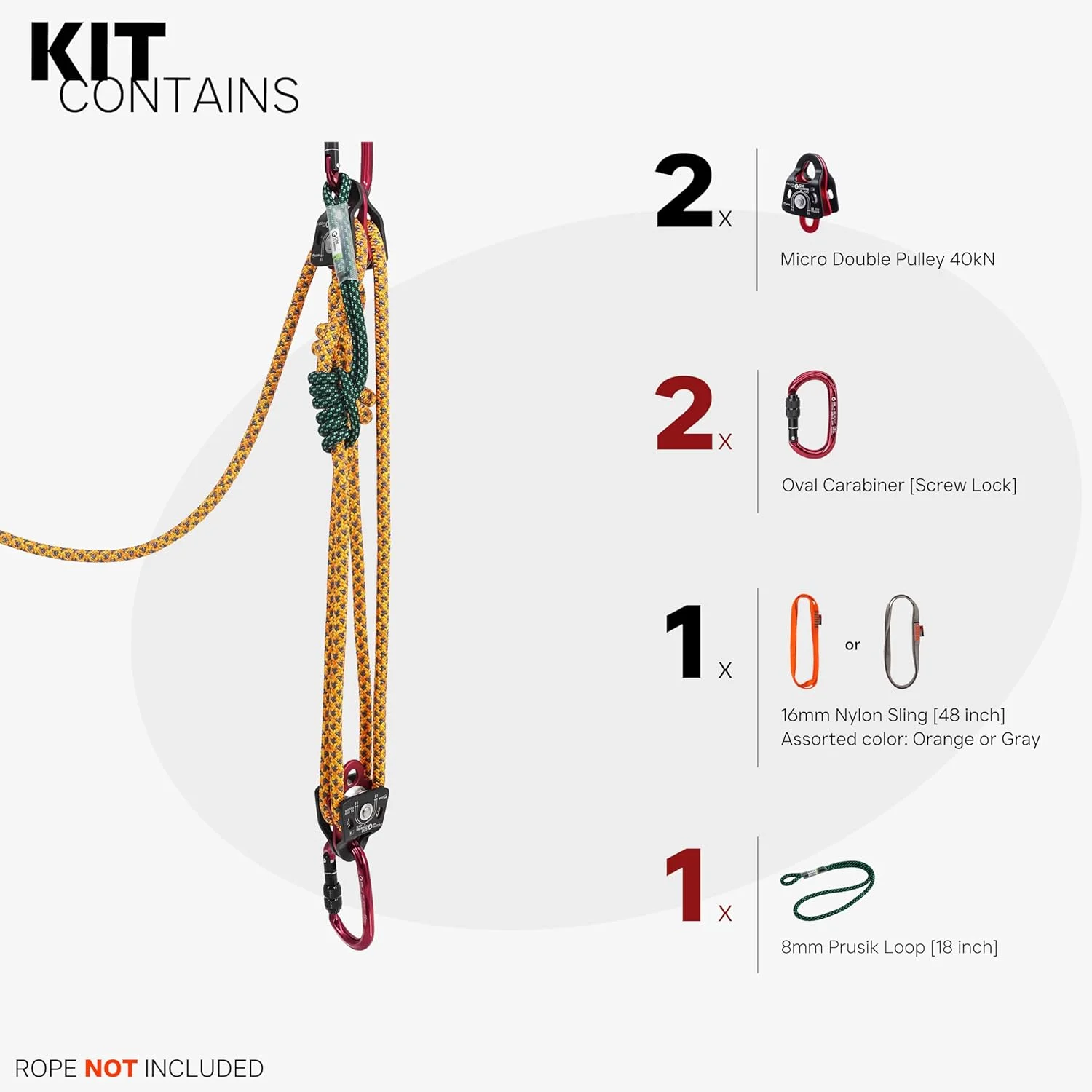 کیت بالاکشی GM CLIMBING برای سیستم بالاکشی، کشش و رهاسازی بار قرقره با مزیت مکانیکی 5:1