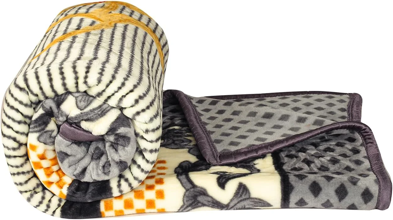 پتو نرم مینک پریمیوم VAS COLLECTIONS® - گرم و نرم، مناسب تخت دو نفره کینگ، پشم گوسفند نما برای تخت، مبل، کاناپه - پتوی زمستانی لوکس 2.5 کیلوگرمی طرح Multi-2