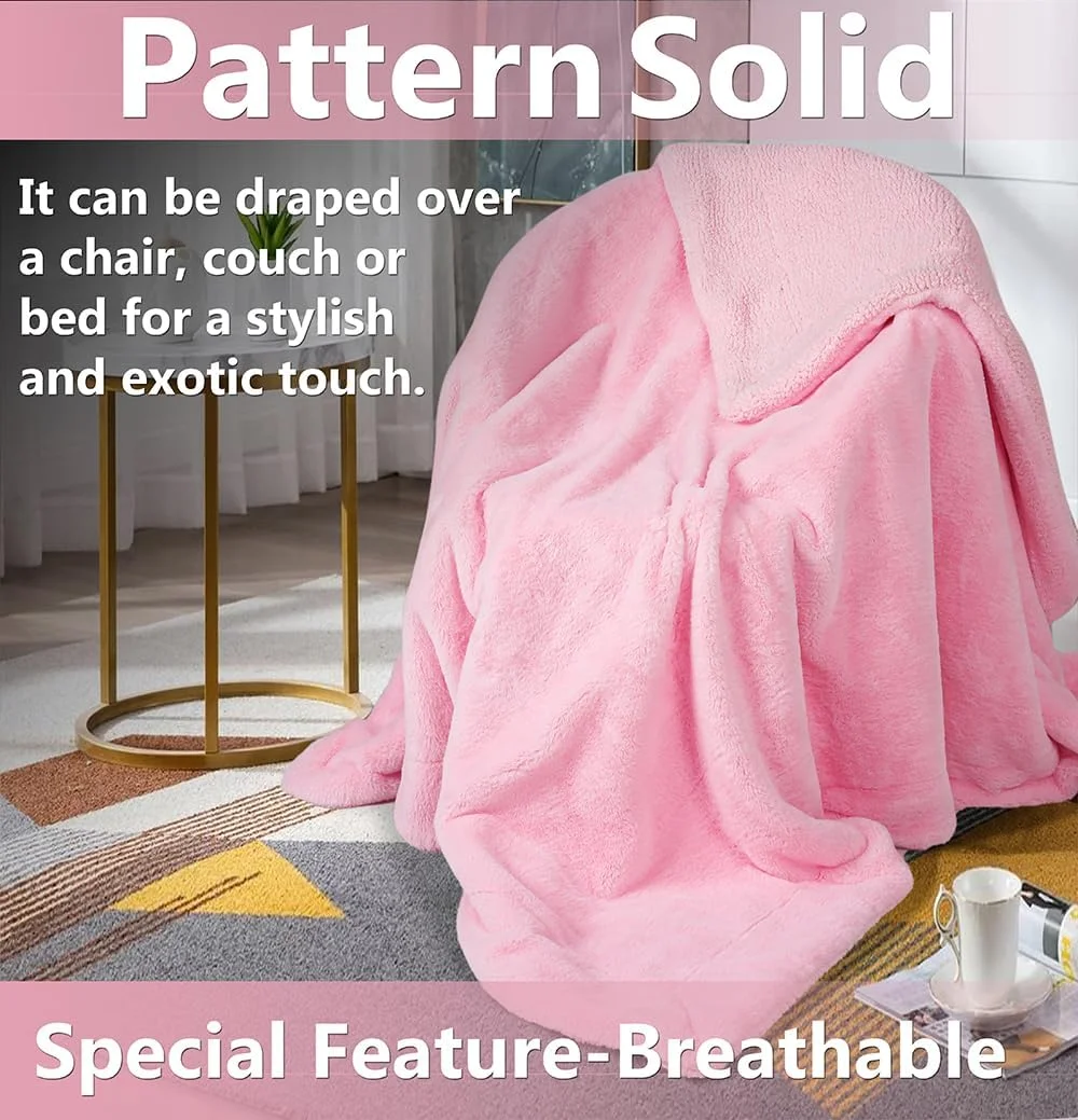 پتو خز خرگوشی مصنوعی نرم و لوکس VAS Collections با پشم گوسفند مصنوعی - پتو کرکی، نرم، گرم و دو رو برای تخت یک نفره، پتو 500GSM با بسته بندی کیف - رنگ: صورتی، 152 x 220 سانتی متر، وزن: 2 کیلوگرم