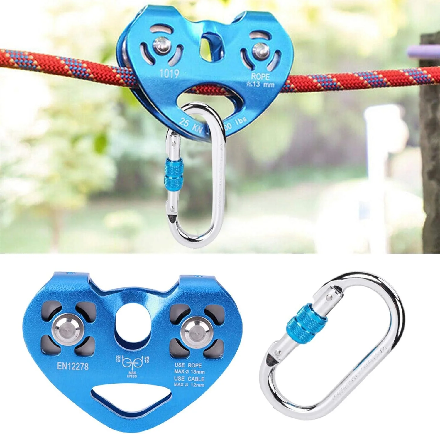 GZDodek Zipline Trolley Kit, Lightweight High?Efficiency 25KN Heart?Shaped Climbing Pulley Carabiner Double Tandem Dual Pulley Portable for Rock Climbing GZDodek Zipline Trolley Kit, Lightweight High?Efficiency 25KN Heart?Shaped Climbing Pulley Carabiner Double Tandem Dual Pulley Portable for Rock Climbing
