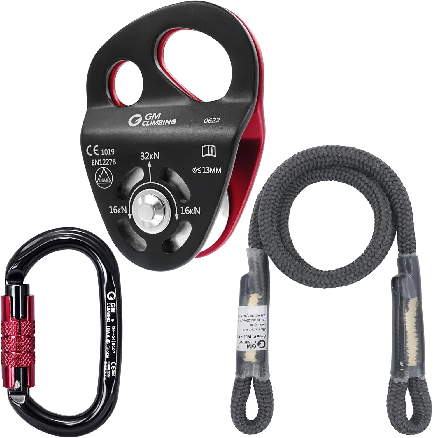 کیت قرقره صعود طنابی GM CLIMBING Prusik Hitch برای سیستم صعود و فرود با طناب و تنظیم کننده بند (بوشینگ)