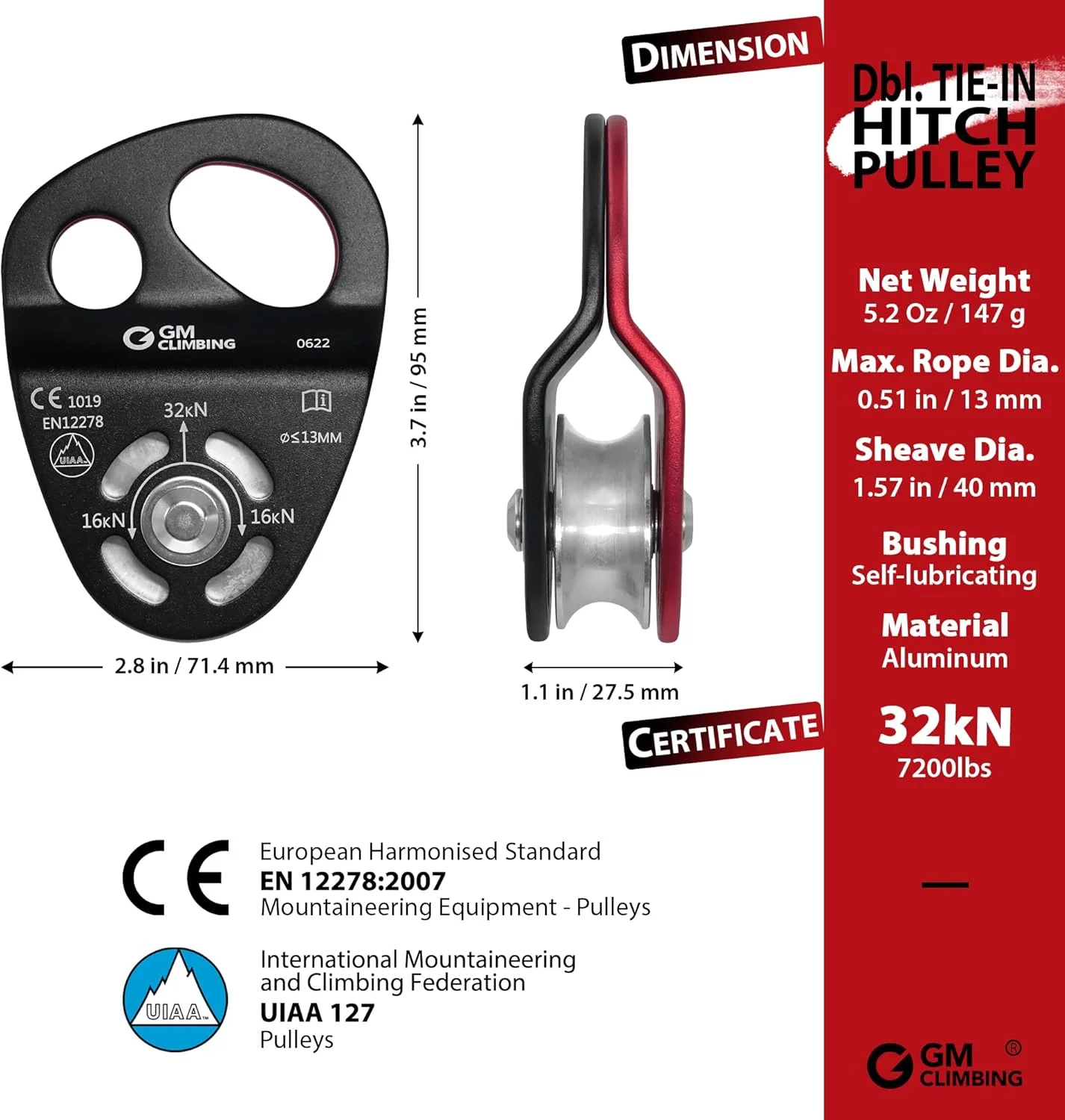 کیت قرقره صعود طنابی GM CLIMBING Prusik Hitch برای سیستم صعود و فرود با طناب و تنظیم کننده بند (بوشینگ)