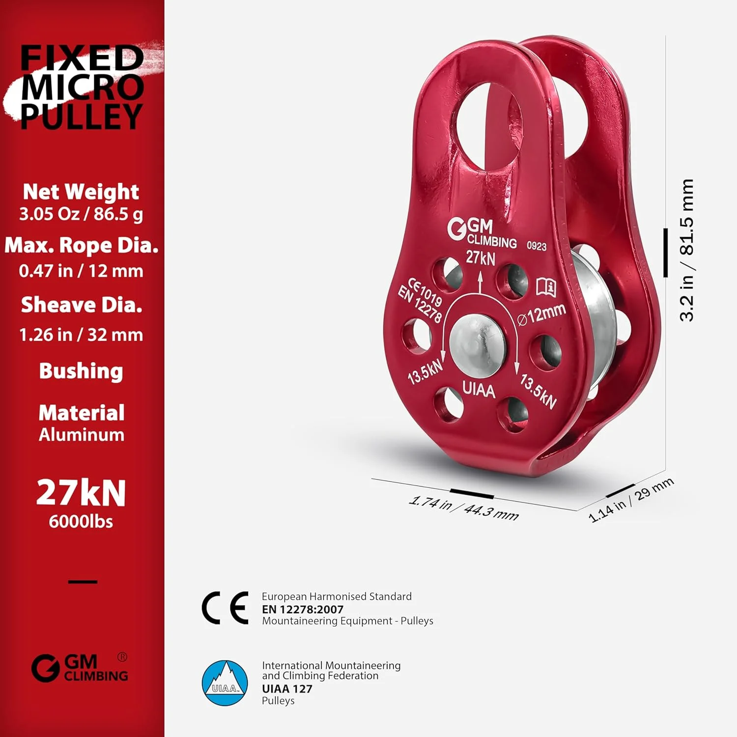 GM CLIMBING 29kN UIAA Certified Micro Pulley Slack Tender for Hitch Tending