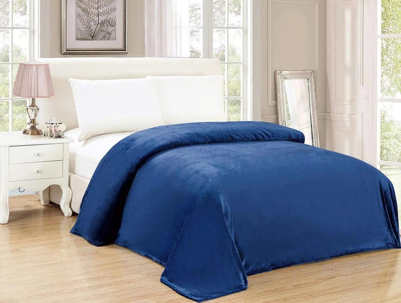 پتوی پشمی نرم و لطیف آبی تیره سایز کینگ 210 * 200 سانتی متر، SMT-10