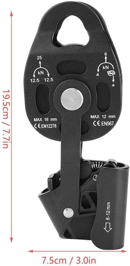 چرخ قرقره FYUITGT، قرقره تک گردان سنگین وظیفه آلیاژ منیزیم آلومینیوم 25KN قرقره طناب برای کوهنوردی، بالابر، نجات