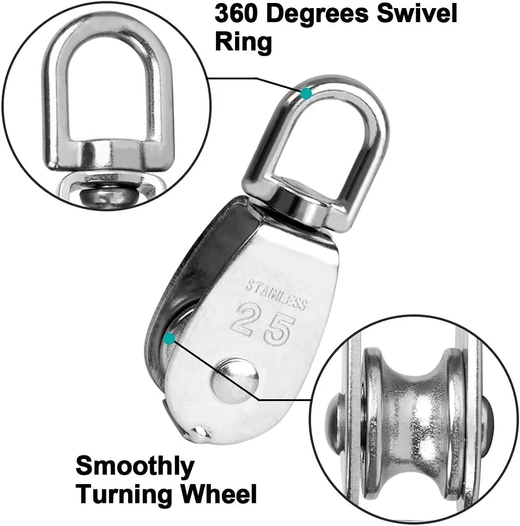 ست قرقره Feibmir، قرقره استیل ضد زنگ 304، قرقره برای طناب، قرقره، قرقره برای کودکان، قرقره کاسه ای، ظرفیت بار 150 کیلوگرم