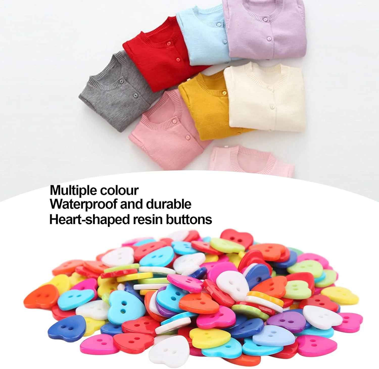 دکمه خیاطی ANKROYU، 200 عدد دکمه قلبی شکل 15 میلی متری، دکمه های رزینی برای خیاطی، بافندگی، صنایع دستی
