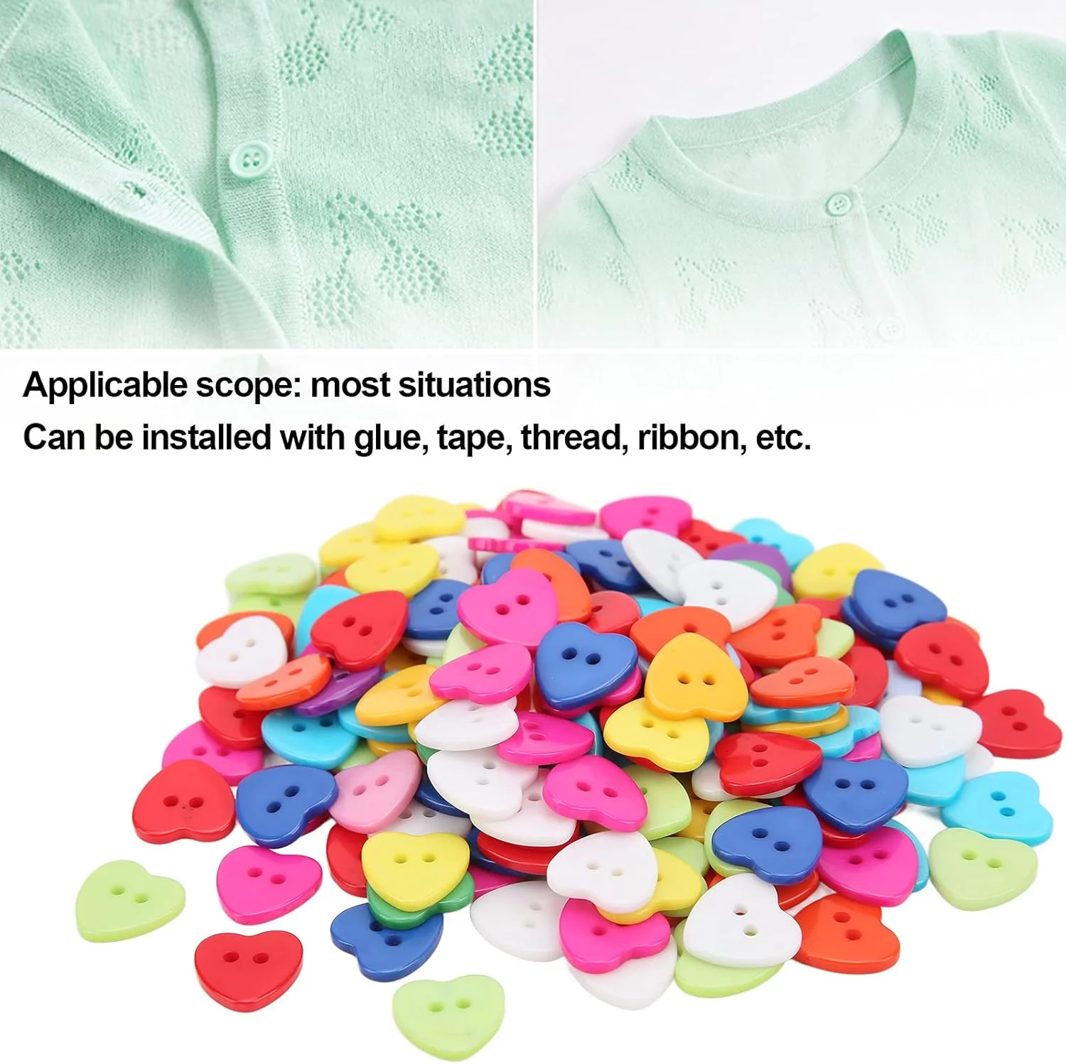 دکمه خیاطی ANKROYU، 200 عدد دکمه قلبی شکل 15 میلی متری، دکمه های رزینی برای خیاطی، بافندگی، صنایع دستی