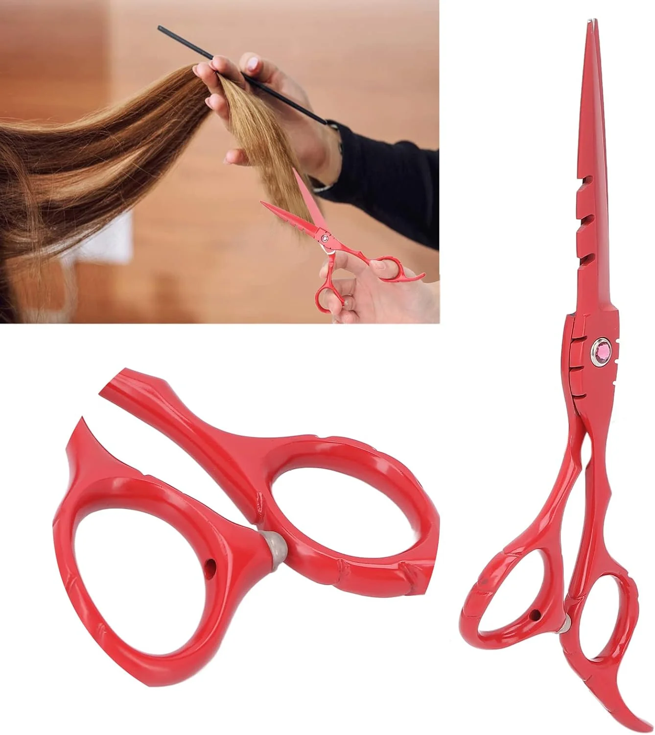 قیچی آرایشگری تخت، قیچی آرایشگری حرفه ای 6 اینچی ارگونومیک برای استفاده خانگی (قرمز) قیچی آرایشگری تخت، قیچی آرایشگری حرفه ای 6 اینچی ارگونومیک برای استفاده خانگی (قرمز)