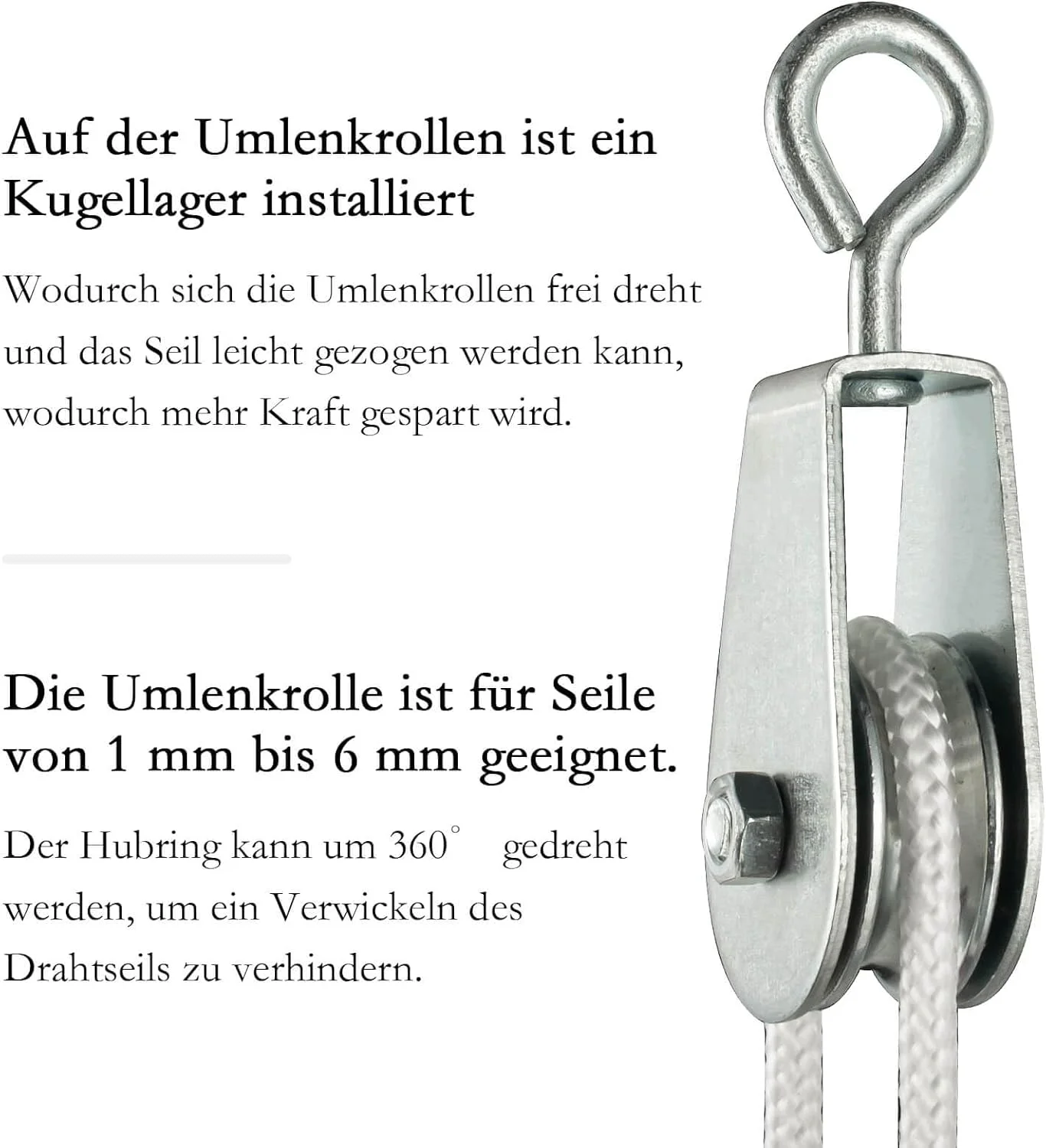 مجموعه 3 عددی قرقره کابل فولادی کوچک KCNOFNC با بلبرینگ، قرقره کابل برای طناب های 1 تا 6 میلی متر، فولاد گالوانیزه