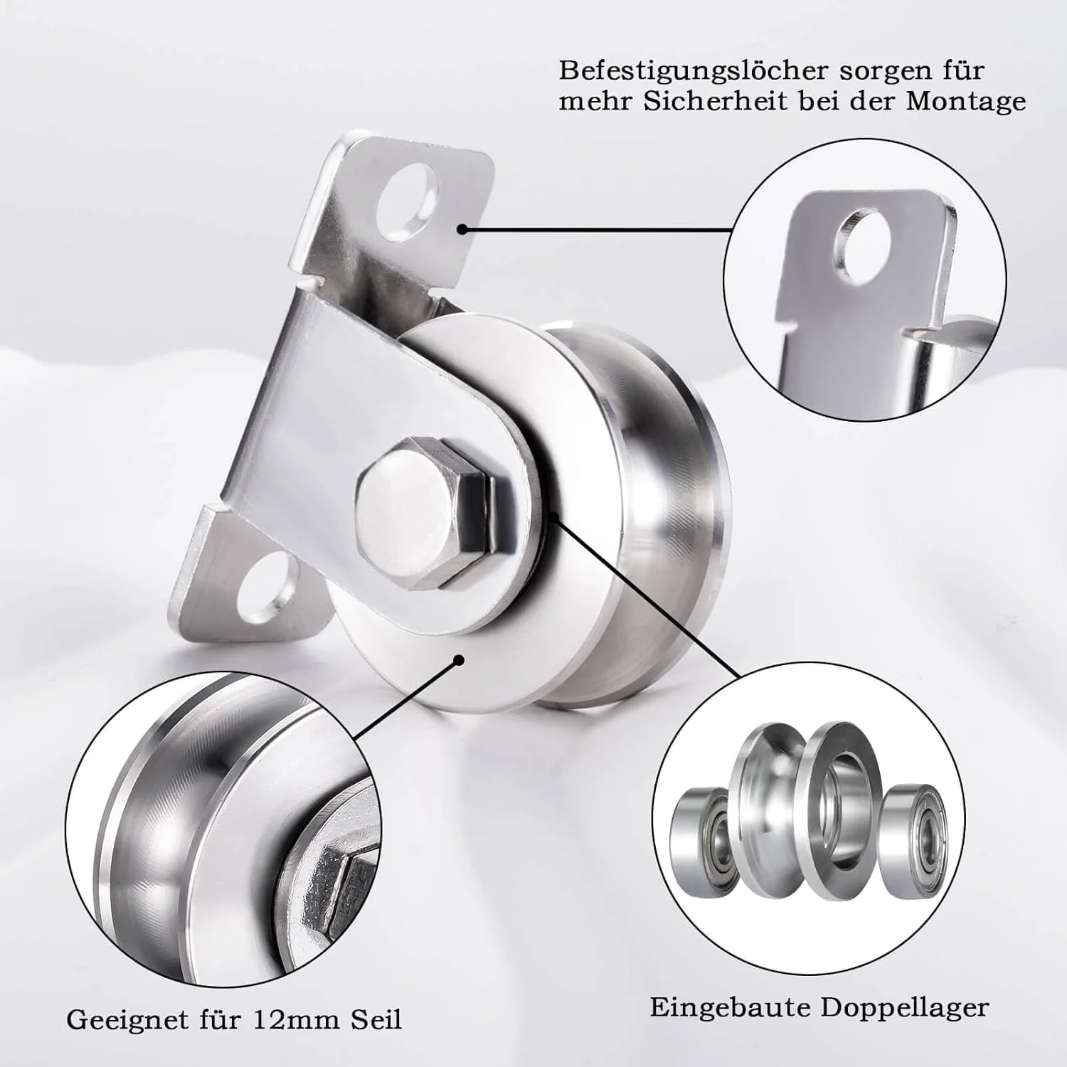 قرقره کابل فولادی 48 میلی متری KCNOFNC، قرقره کابل با 2 بلبرینگ، قرقره برای طناب، بسته 1 عددی