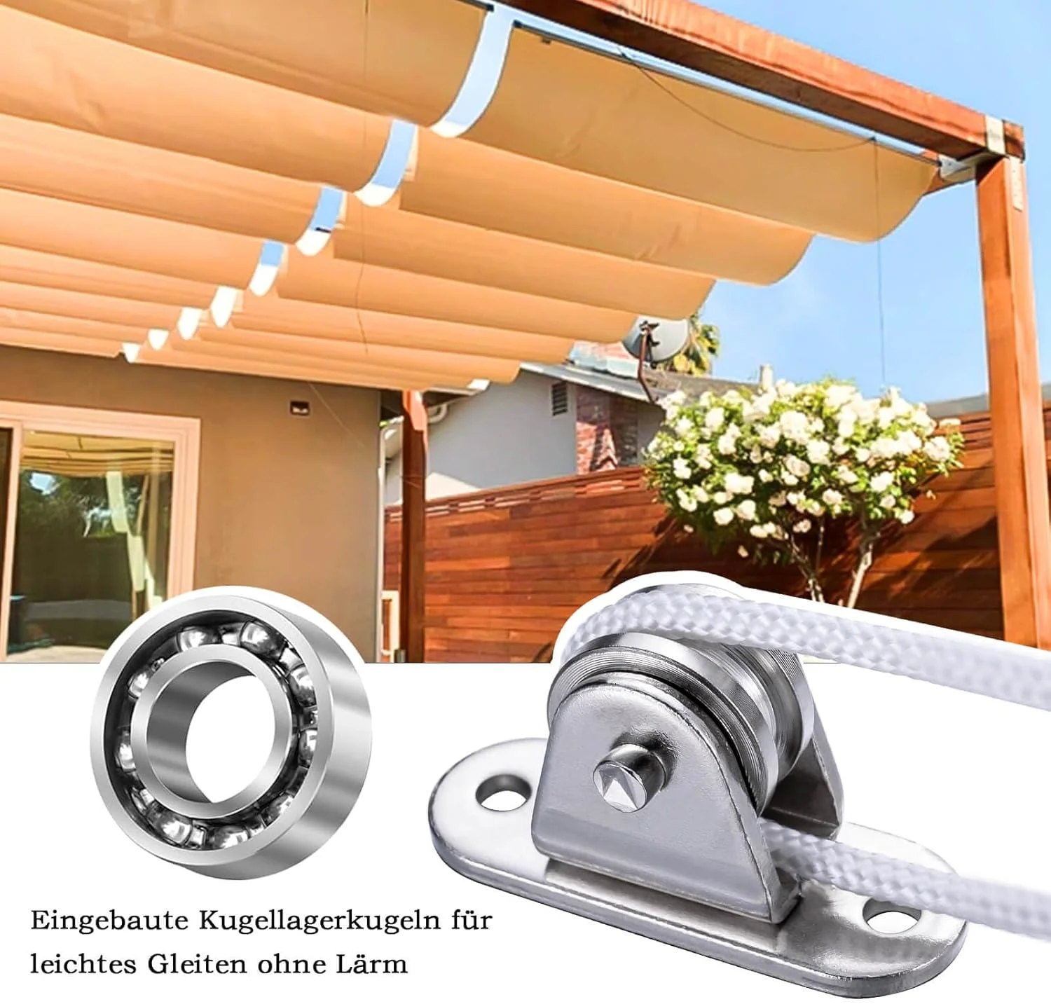 قرقره KCNOFNC با بلبرینگ، قرقره برای طناب، سایبان خورشیدی، گلخانه، سایبان، بسته 4 عددی