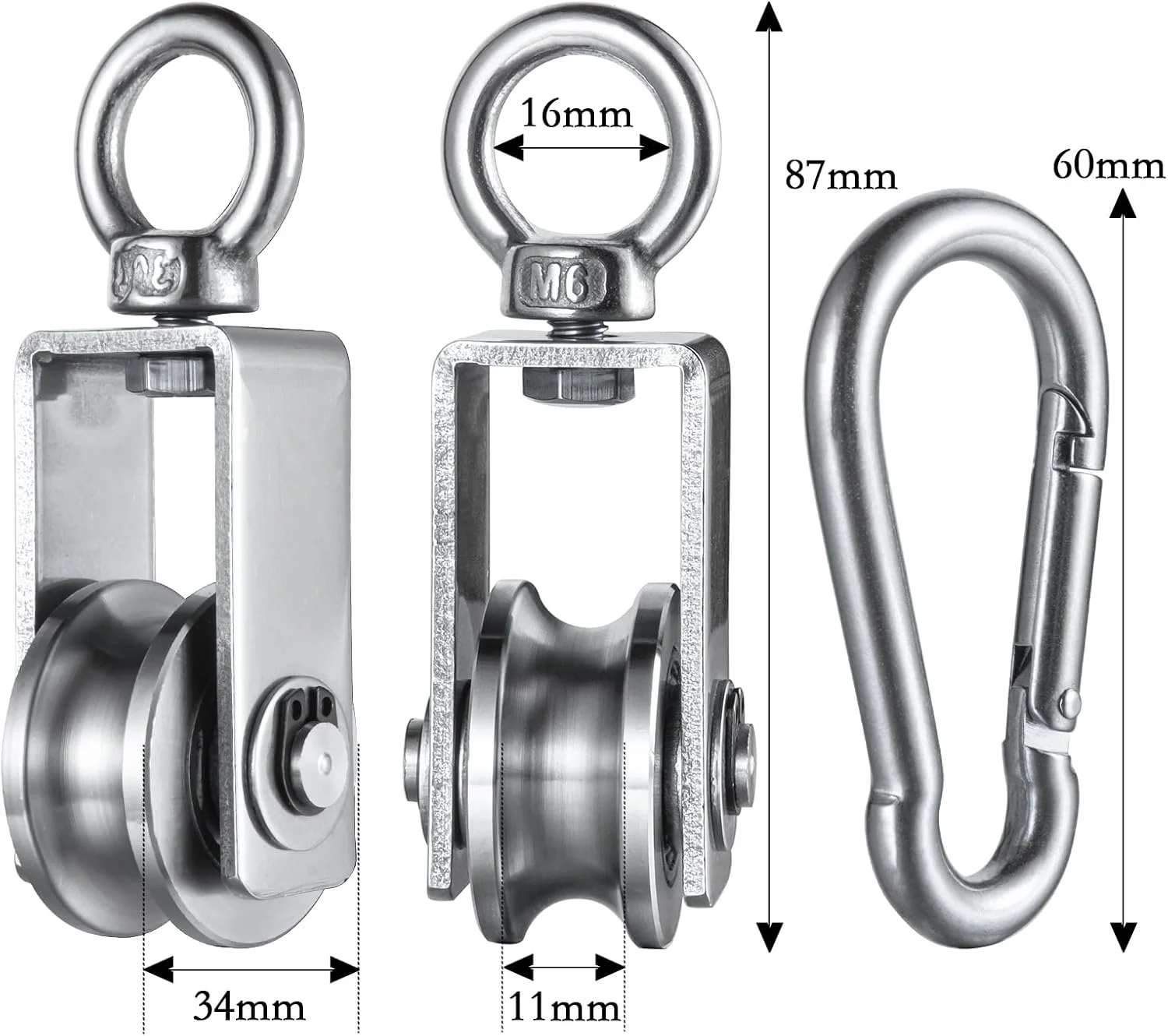 مجموعه 2 عددی قرقره کابل فولادی KCNOFNC با قلاب کارابین M7، بلبرینگ داخلی، قرقره طناب استیل ضد زنگ برای طناب ها