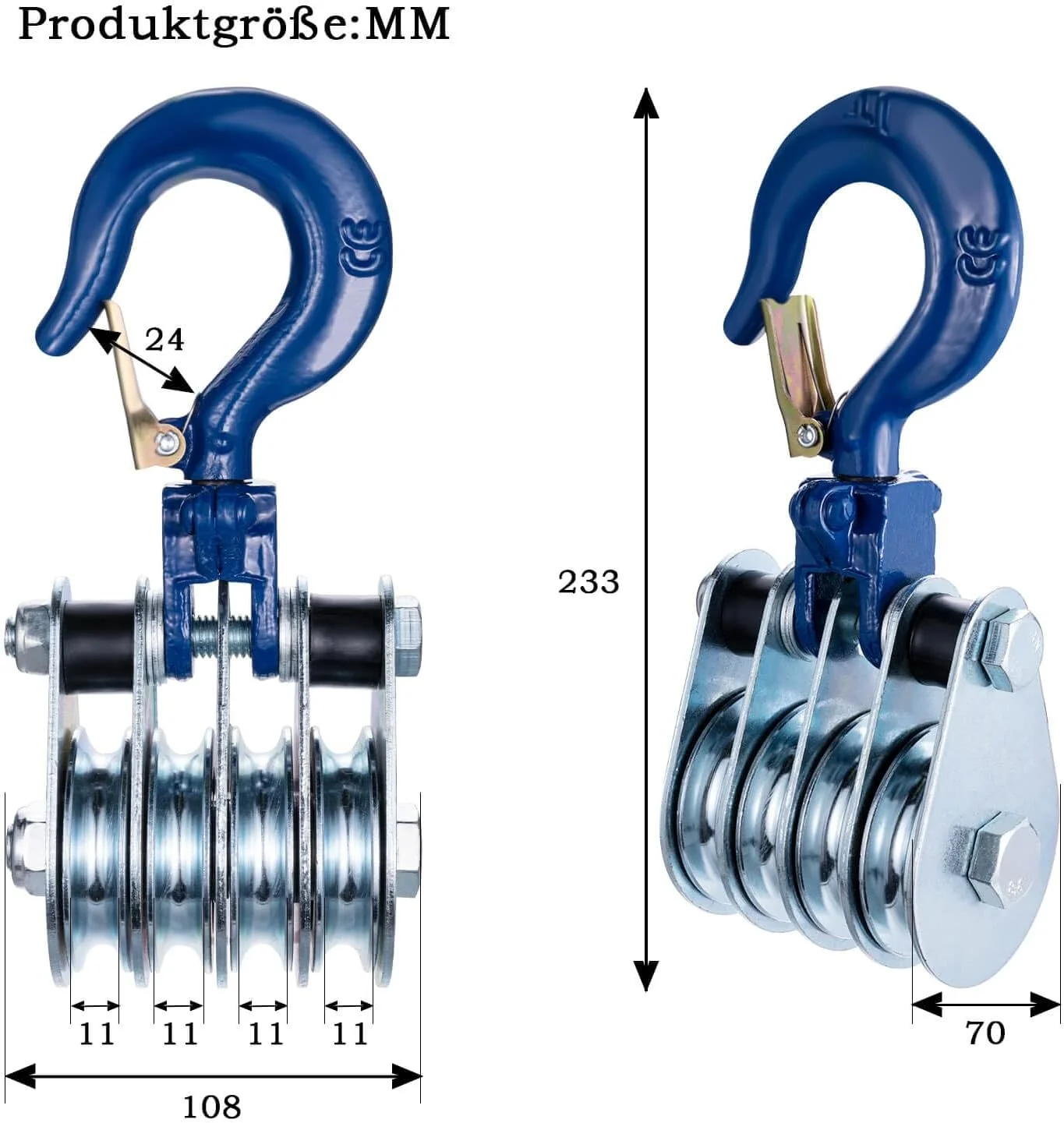 قرقره چهار چرخ تک تن KCNOFNC با بلبرینگ و قلاب، قرقره برای طناب های 10 میلی متری، کابل فولادی، برای لوازم جانبی جنگلداری، وینچ قرقره کابل، بسته 1 عددی