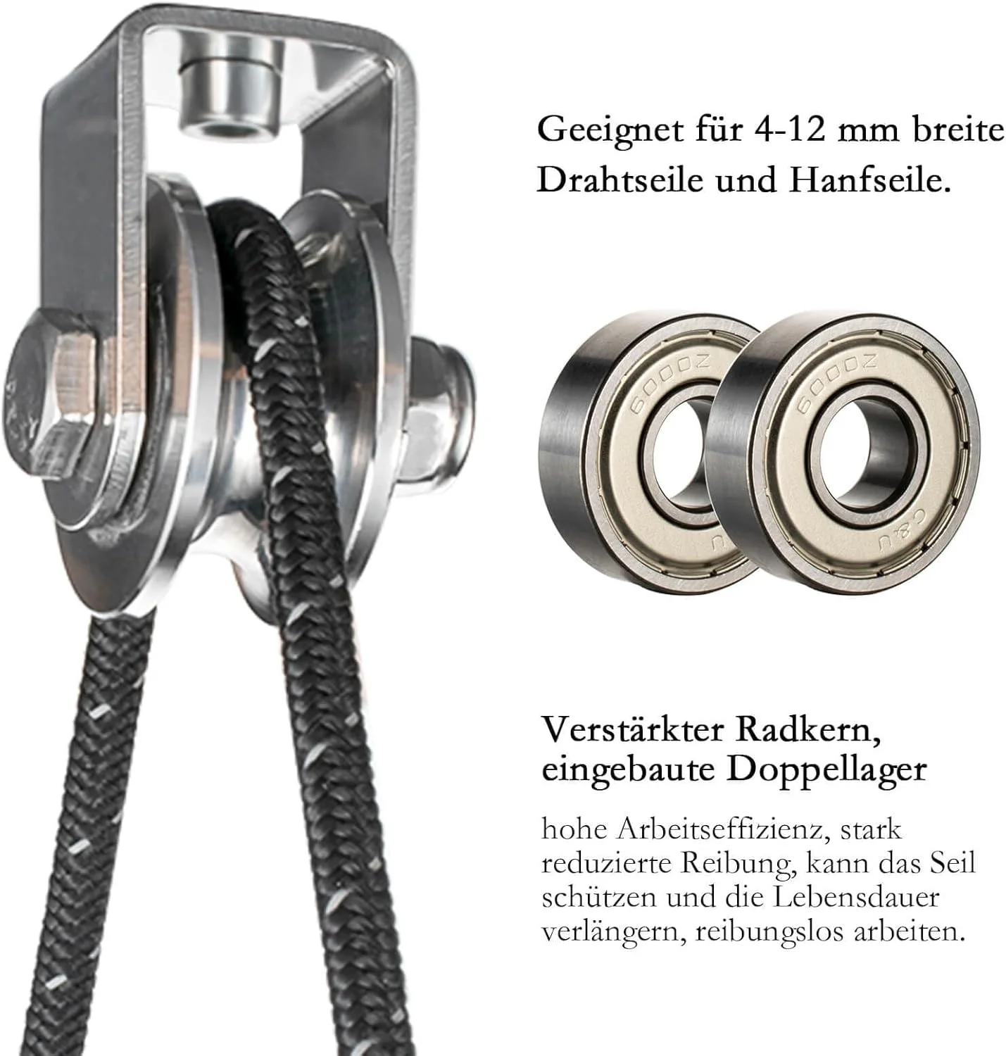 قرقره KCNOFNC با 2 بلبرینگ، قرقره بدنسازی استیل ضد زنگ، قرقره برای طناب های 12 میلی متری، کابل فولادی، ظرفیت بار 500 کیلوگرم