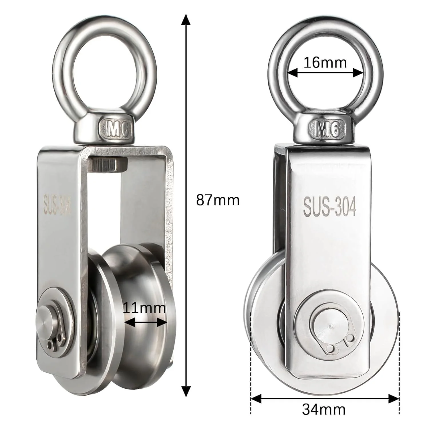 قرقره KCNOFNC با 2 بلبرینگ، قرقره استیل ضد زنگ 304 مناسب برای طناب و کابل فولادی، ظرفیت بار 250 کیلوگرم، بسته 2 عددی