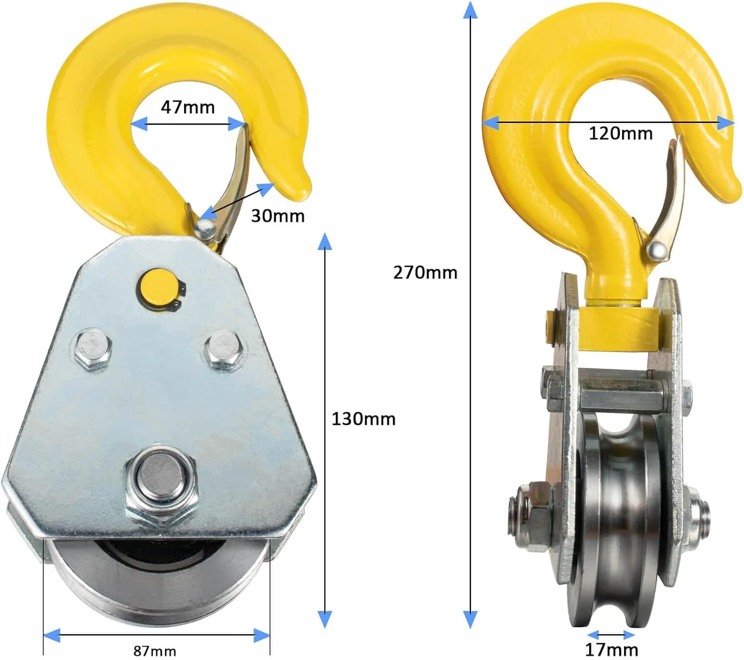 قرقره سه تنی KCNOFNC با بلبرینگ و قلاب، قرقره برای طناب های 17 میلی متری کابل فولادی برای لوازم جانبی وینچ قرقره کابل جنگلداری
