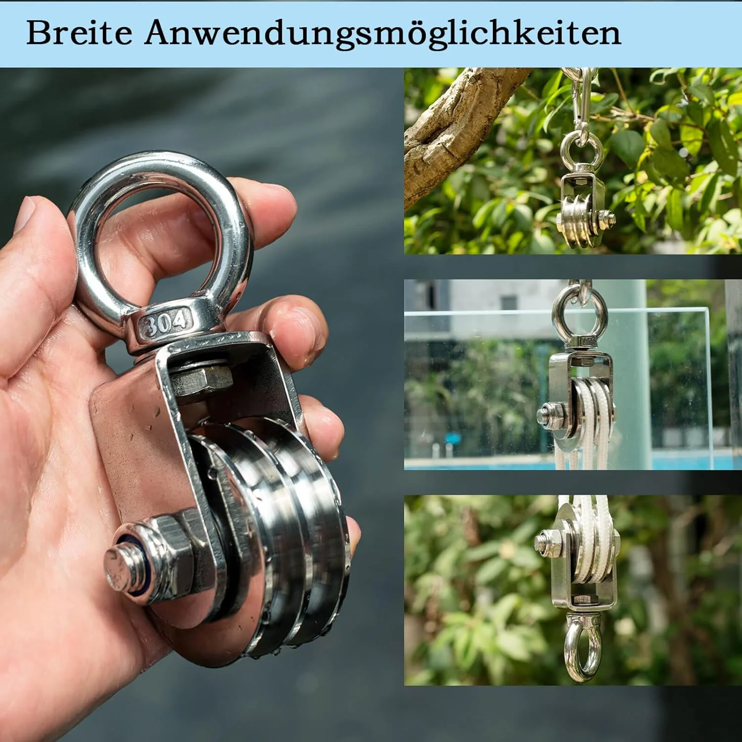 قرقره دوبل KCNOFNC با 2 بلبرینگ، قرقره استیل ضد زنگ، قرقره برای طناب های 8 میلی متری، کابل فولادی، ظرفیت بار 500 کیلوگرم، بسته 2 عددی