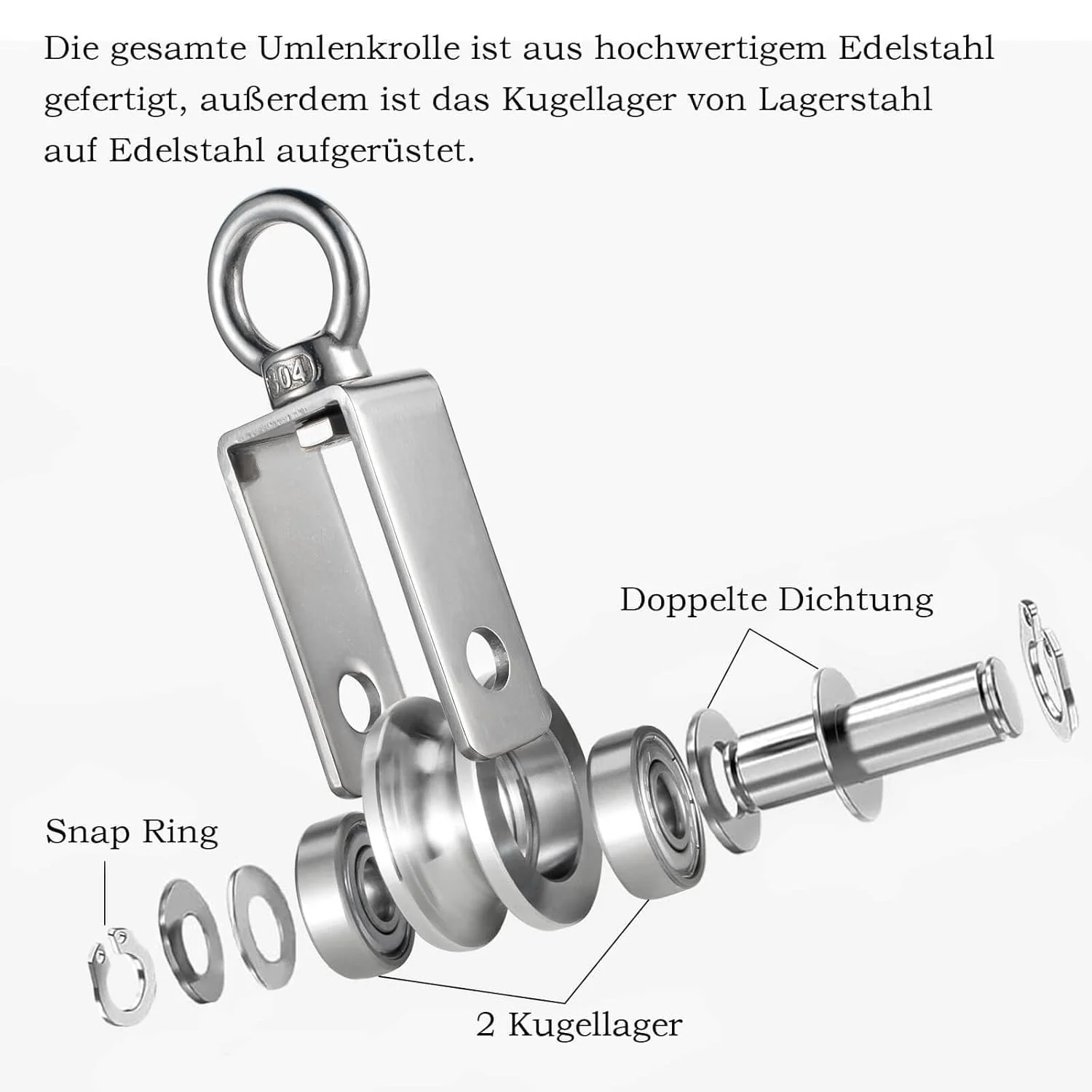 قرقره KCNOFNC با 2 بلبرینگ، قرقره استیل ضد زنگ 304 مناسب برای طناب و کابل فولادی، ظرفیت بار 250 کیلوگرم، بسته 2 عددی