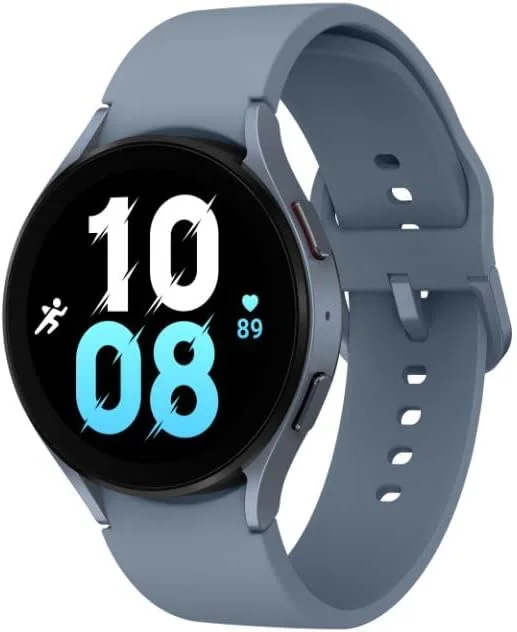 ساعت هوشمند بلوتوثی 44 میلی‌متری سامسونگ Galaxy Watch 5 با قابلیت ردیابی بدن، سلامتی، تناسب اندام و خواب، باتری بهبود یافته، شیشه کریستال یاقوت کبود، ردیابی GPS پیشرفته، نسخه ایالات متحده، آبی