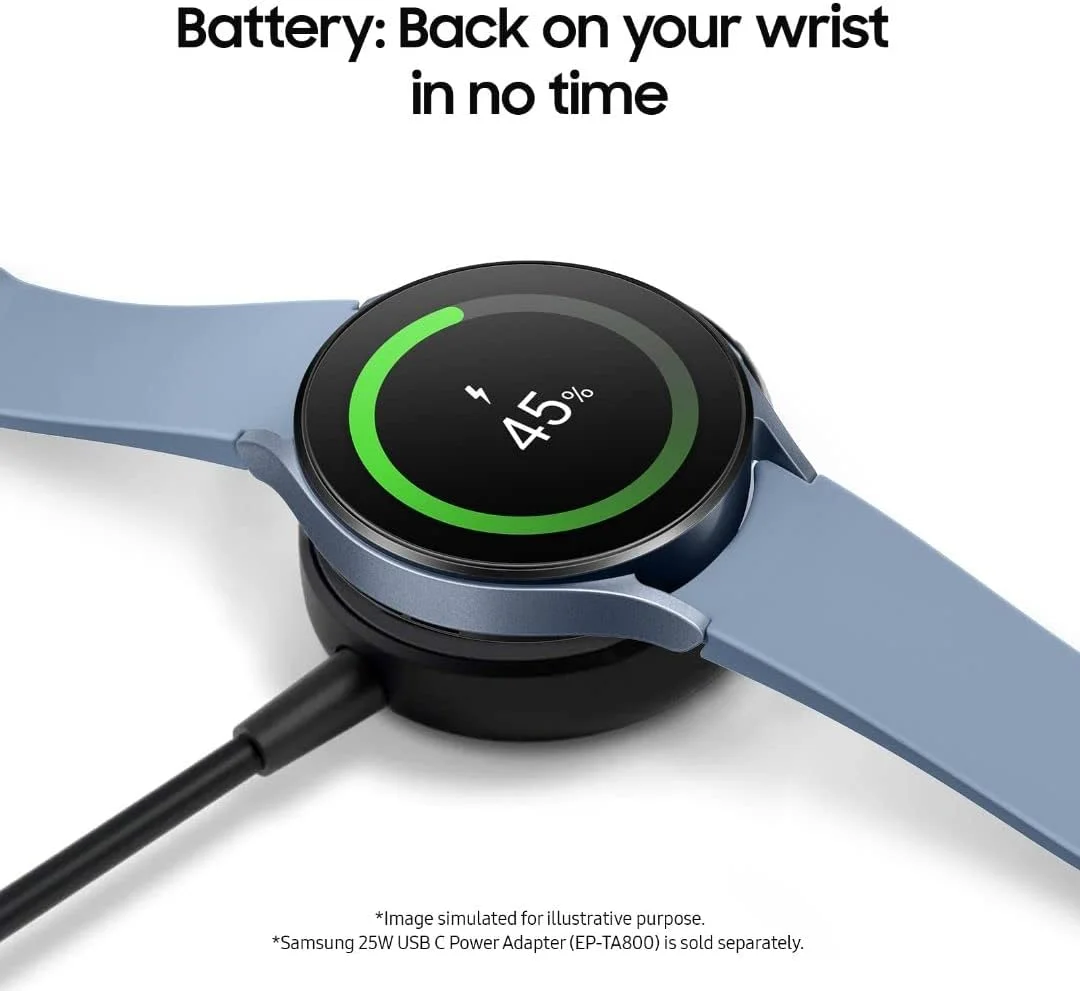 ساعت هوشمند بلوتوثی 44 میلی‌متری سامسونگ Galaxy Watch 5 با قابلیت ردیابی بدن، سلامتی، تناسب اندام و خواب، باتری بهبود یافته، شیشه کریستال یاقوت کبود، ردیابی GPS پیشرفته، نسخه ایالات متحده، آبی