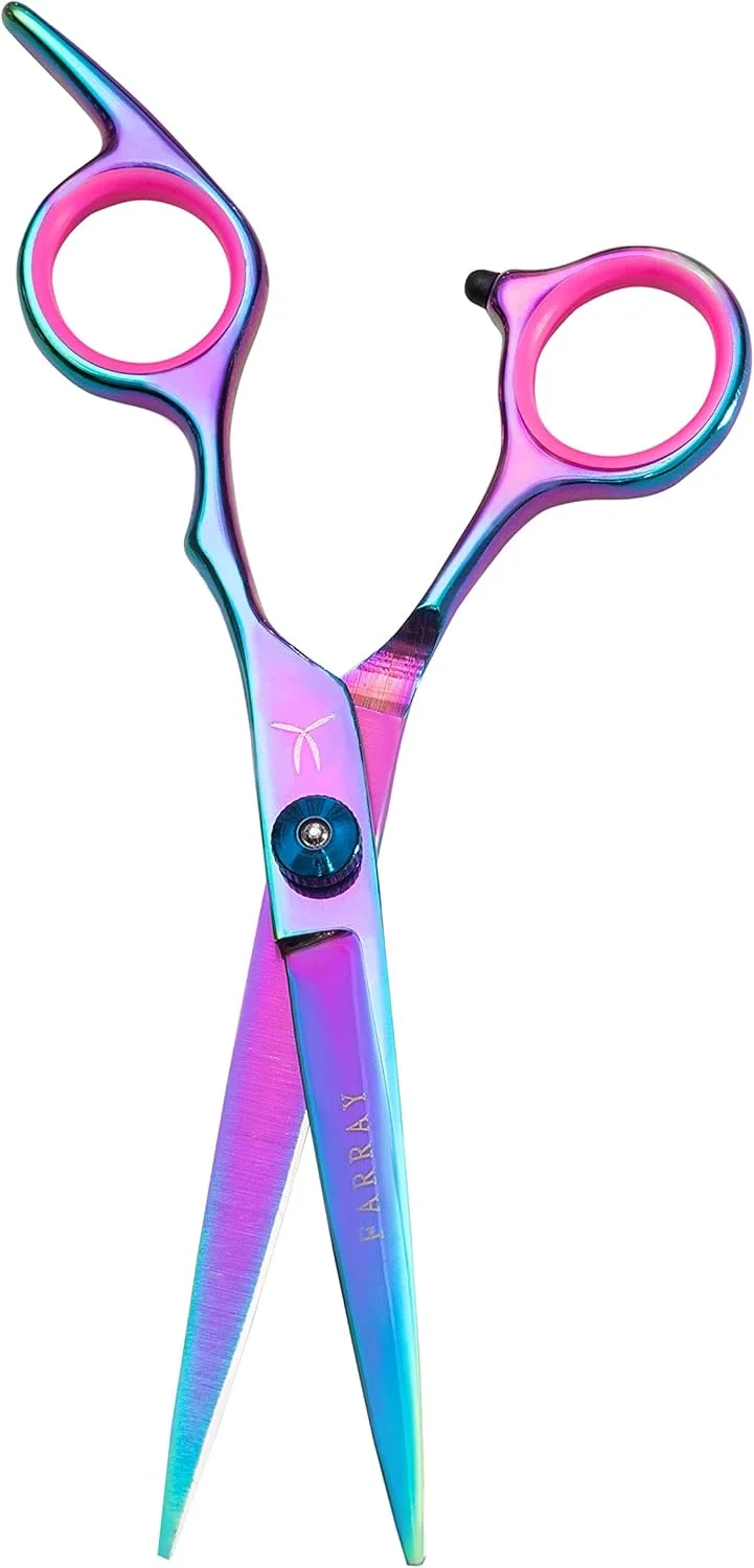 قیچی آرایشگری حرفه ای 6.5 اینچی FARRAY - قیچی آرایشگری استیل ضد زنگ ژاپنی برای سالن، خانه، تمام سنین - دسته ارگونومیک و تیغه های تیز (رنگ Aurora) قیچی آرایشگری حرفه ای 6.5 اینچی FARRAY - قیچی آرایشگری استیل ضد زنگ ژاپنی برای سالن، خانه، تمام سنین - دسته ارگونومیک و تیغه های تیز (رنگ Aurora)