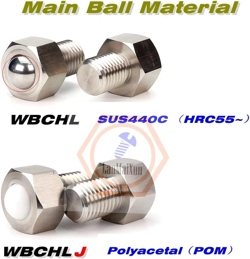 LanMaiXun 2 عدد WBCHL M12-1.75 نوع مهره فولادی توپ استیل ضد زنگ 304، پیچ توپی جهانی، قرقره پلت فرم
