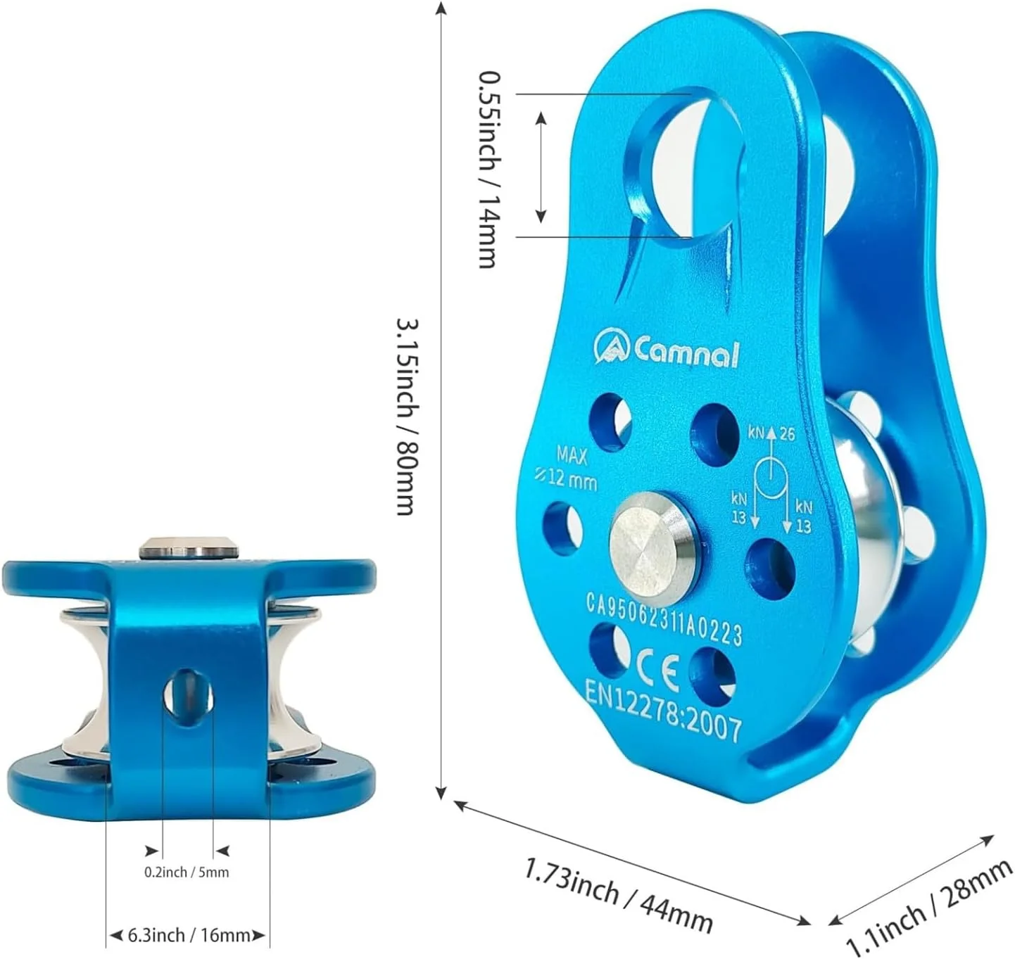 قرقره صعود Msiud 26KN، قرقره های طناب تکی سنگین وظیفه بلوک بلبرینگ سوراخ اتصال آلومینیومی طناب های کوهنوردی ثابت در فضای باز برای کار در ارتفاع، نجات و فرود زیر 12 میلی متر