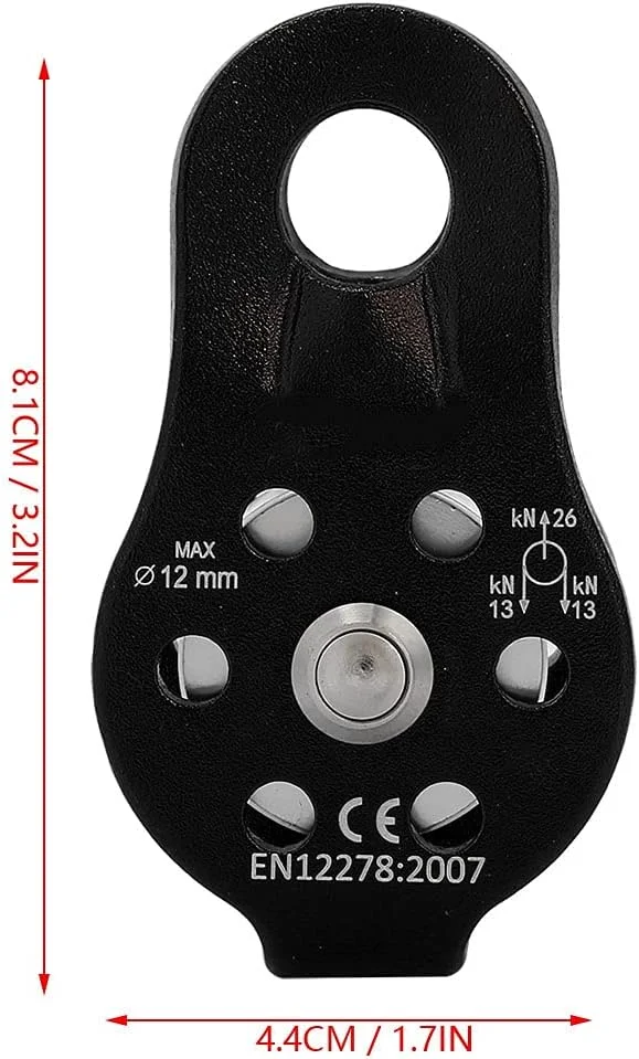 قرقره کوهنوردی Msiud 26KN، قرقره طناب تکی سنگین، بلبرینگ بلوک، اتصال سوراخ، آلومینیومی، مناسب برای طناب های کوهنوردی ثابت در فضای باز، صخره ها برای نجات و فرود از ارتفاع زیر 12 میلی متر