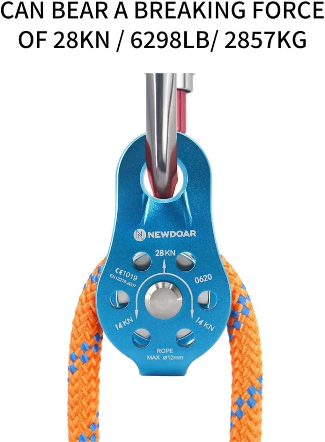 قرقره صعود Msiud 26KN، قرقره های طناب تکی سنگین وظیفه بلوک بلبرینگ سوراخ اتصال آلومینیومی طناب های کوهنوردی ثابت در فضای باز برای کار در ارتفاع، نجات و فرود زیر 12 میلی متر