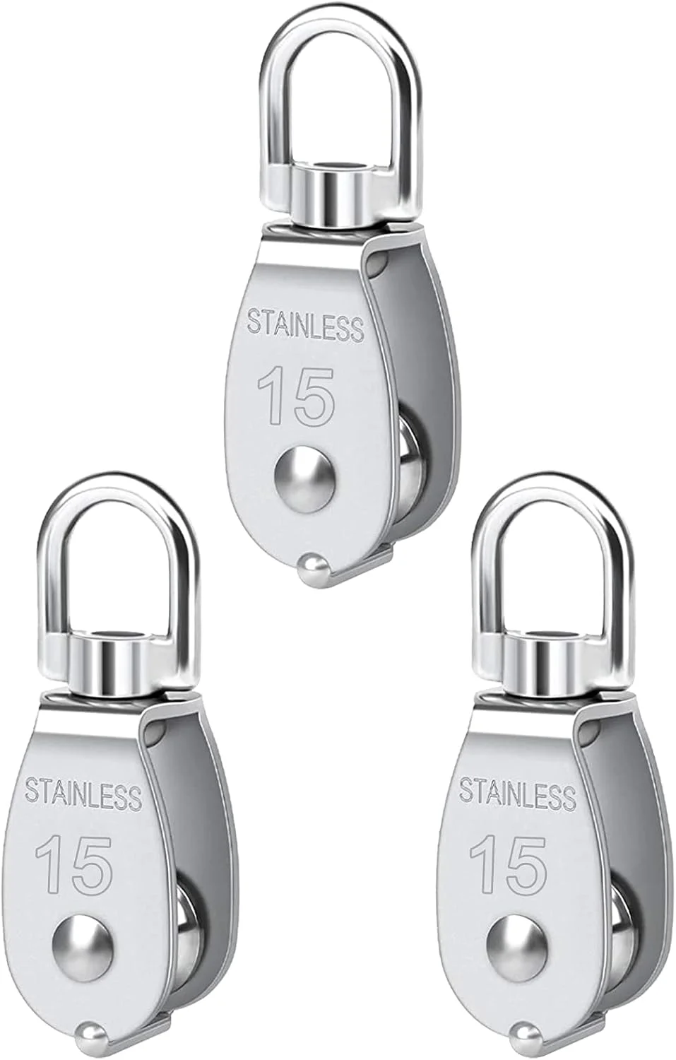 بلوک قرقره تکی Lsqurel، قرقره جرثقیل استیل ضد زنگ 304، چرخ قرقره برای بلند کردن، بالابر نردبان، تجهیزات بدنسازی، بالابر فروشگاهی (M15 بسته 3 عددی)