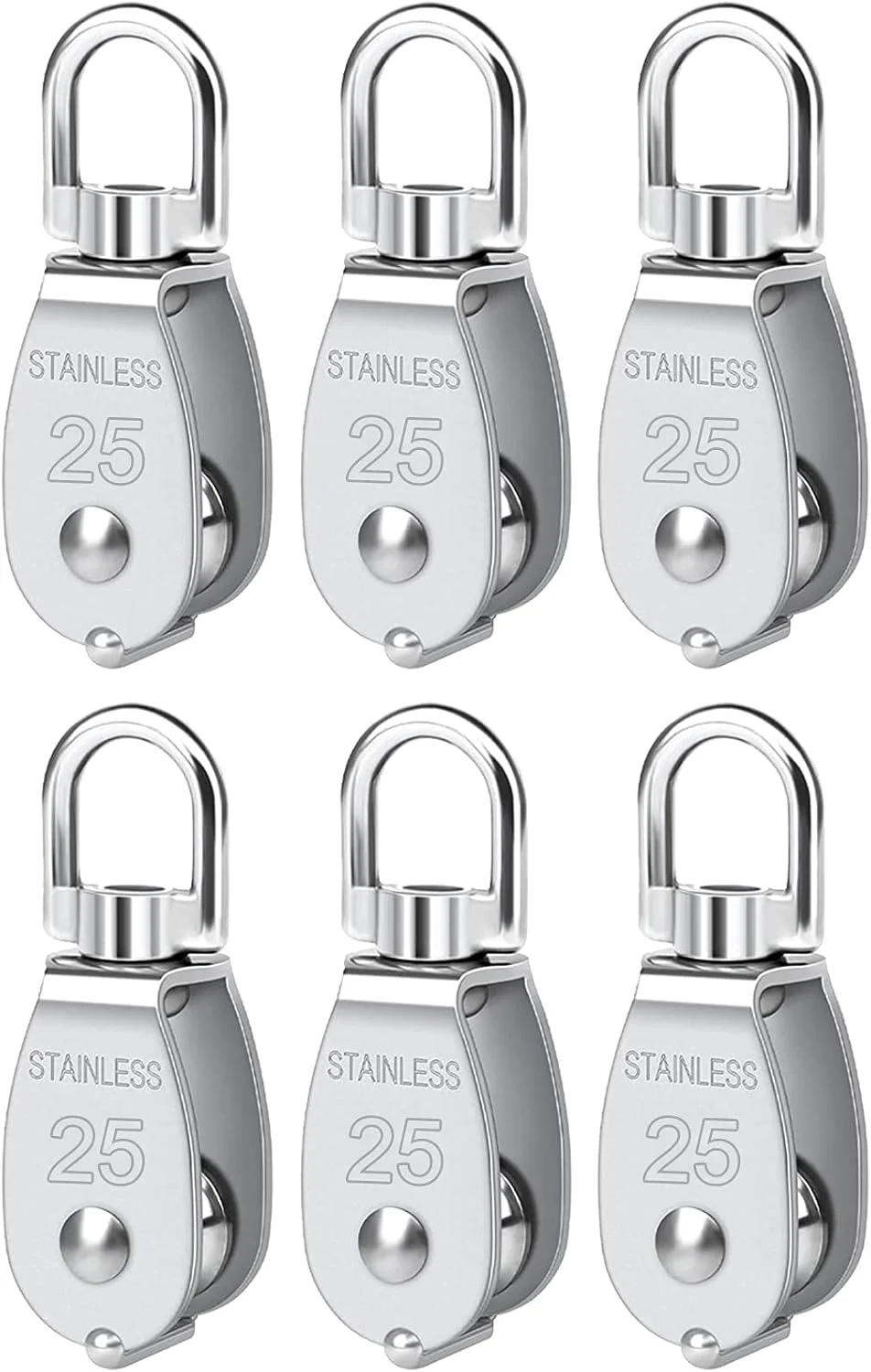 بلوک قرقره تکی Lsqurel، قرقره جرثقیل استیل ضد زنگ 304، چرخ قرقره برای بلند کردن، بالابر نردبان، تجهیزات بدنسازی، بالابر فروشگاهی (M25 بسته 6 عددی)