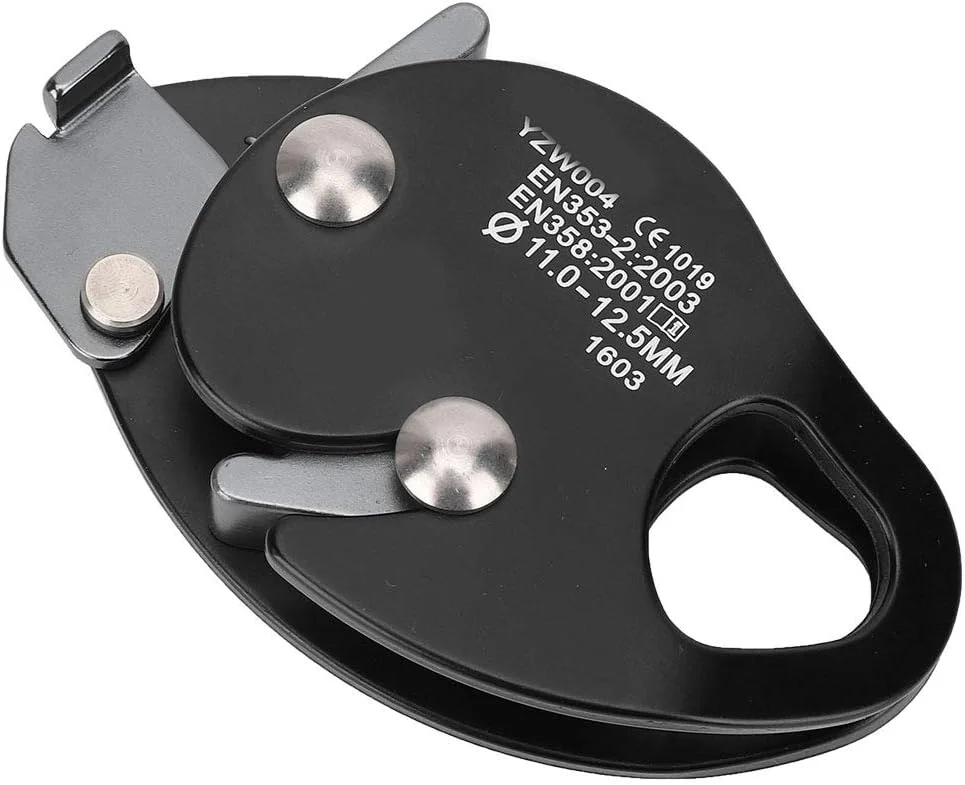 ترمز طناب صعود Luqeeg، ابزار گیره طناب، فرود رونده برای طناب 11-12.5 میلی‌متری با طراحی صفحه جانبی متحرک، آلیاژ آلومینیوم هوانوردی فولاد (مشکی)