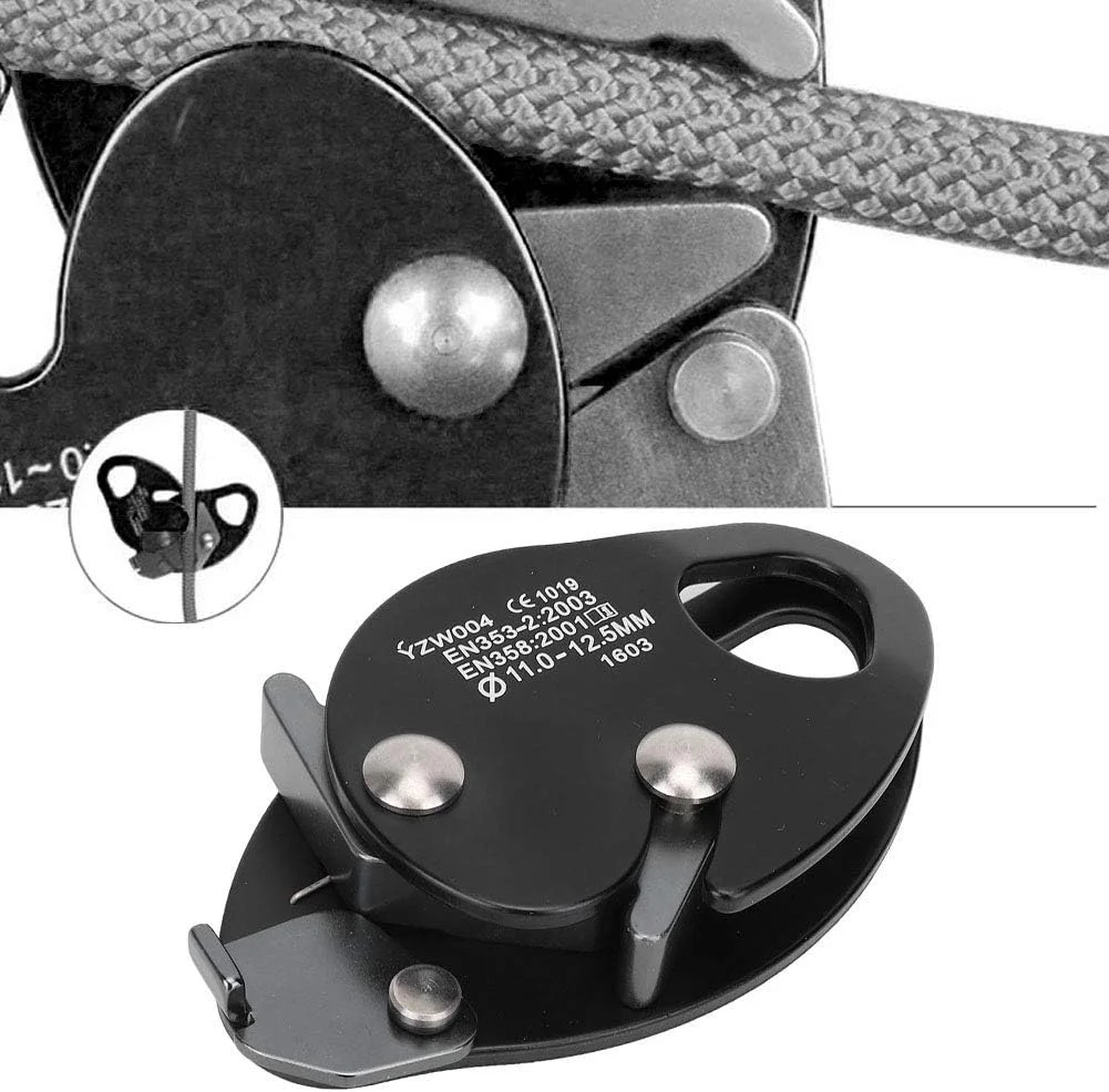 ترمز طناب صعود Luqeeg، ابزار گیره طناب، فرود رونده برای طناب 11-12.5 میلی‌متری با طراحی صفحه جانبی متحرک، آلیاژ آلومینیوم هوانوردی فولاد (مشکی)