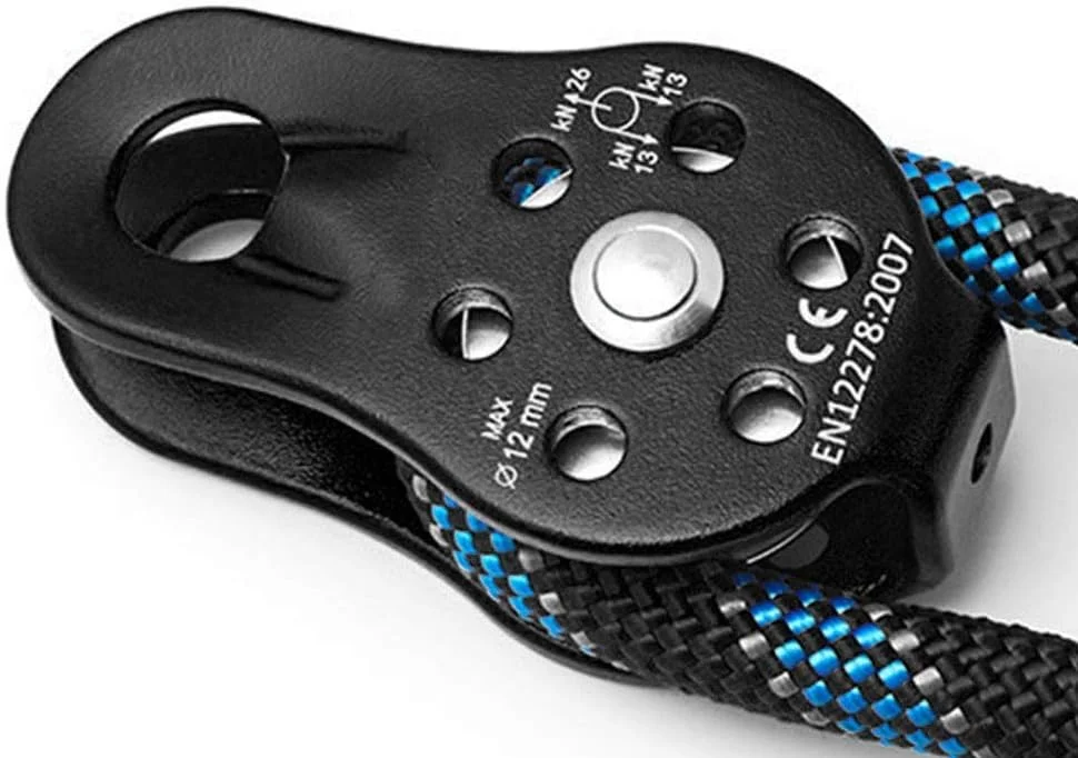 قرقره صعود MAGT 26kn آلیاژ آلومینیوم تک قرقره نجات تجهیزات سیاه و سفید برای صعود، حمل و نقل