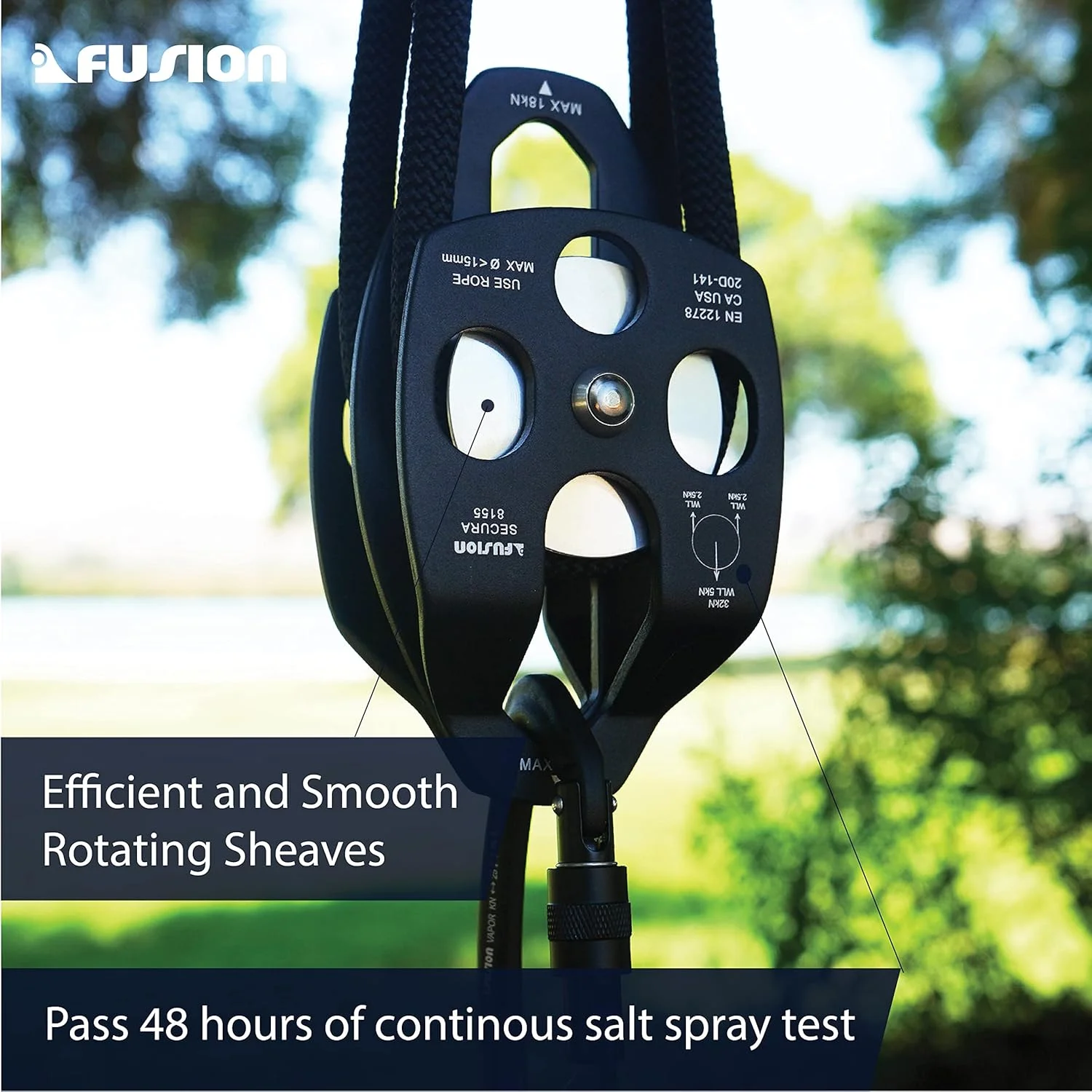 فیوژن کلایمب قرقره دوبل آلومینیومی سبک و بادوام با صفحه چرخشی 32kN مناسب برای سیستم های پیشرفته، تجهیزات بارکشی، نجات، درختکاری و صخره نوردی