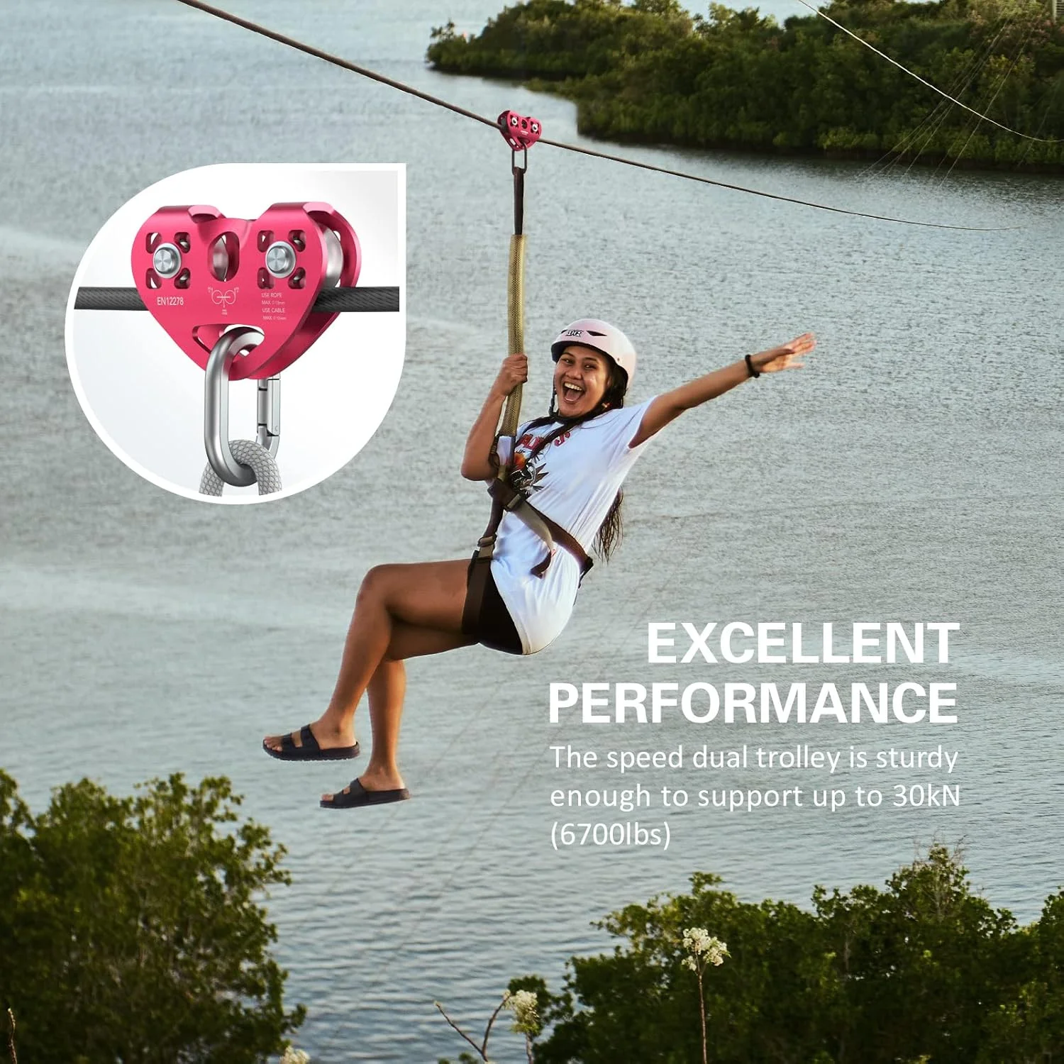 قرقره زیپ لاین Lixada، قرقره دوگانه سرعتی تاندم 30kN نجات، قرقره دوگانه صخره نوردی با بلبرینگ / قرقره تکی 20KN آلومینیومی با چشم ثابت برای صخره نوردی