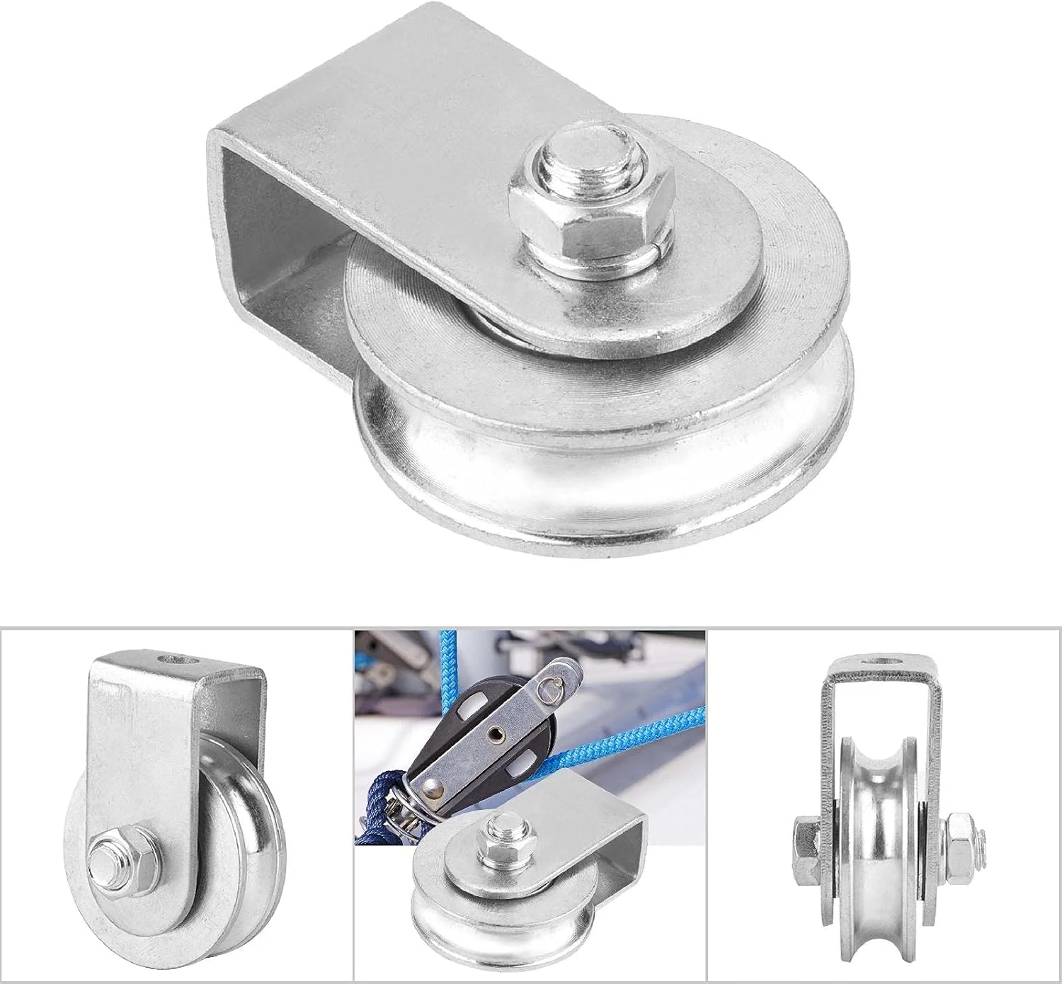 غلطک قرقره تک چرخ استیل ضد زنگ با ظرفیت بارگیری 0.3 تن، عملیات حرارتی شده برای سیم بکسل فولادی برای جرثقیل کششی (نیمه بسته بدون بلبرینگ رینگ)