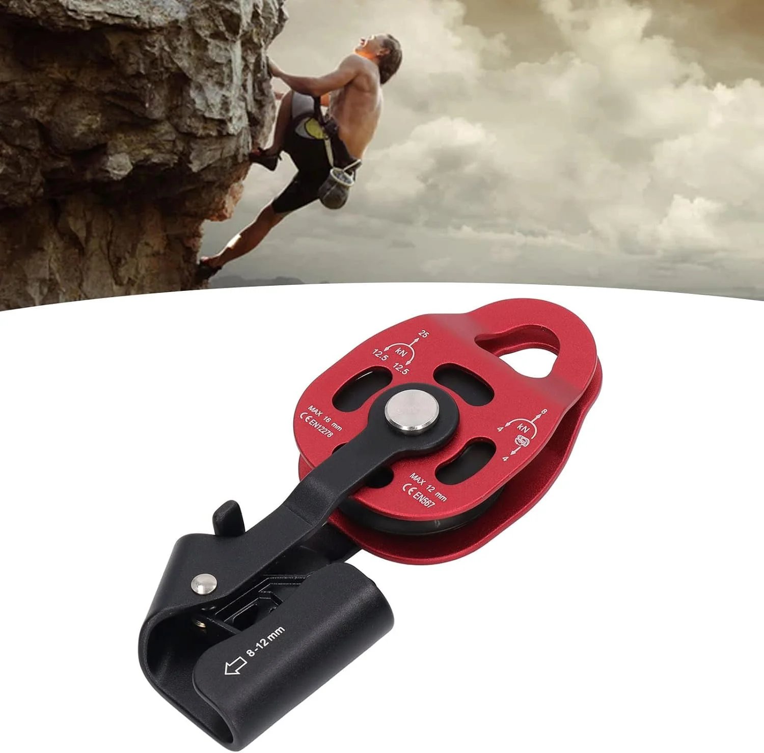 قرقره بالابر، آلیاژ هوانوردی با نیروی باربری 12.5KN، قرقره سنگین ضد خوردگی برای حمل و نقل (قرمز)