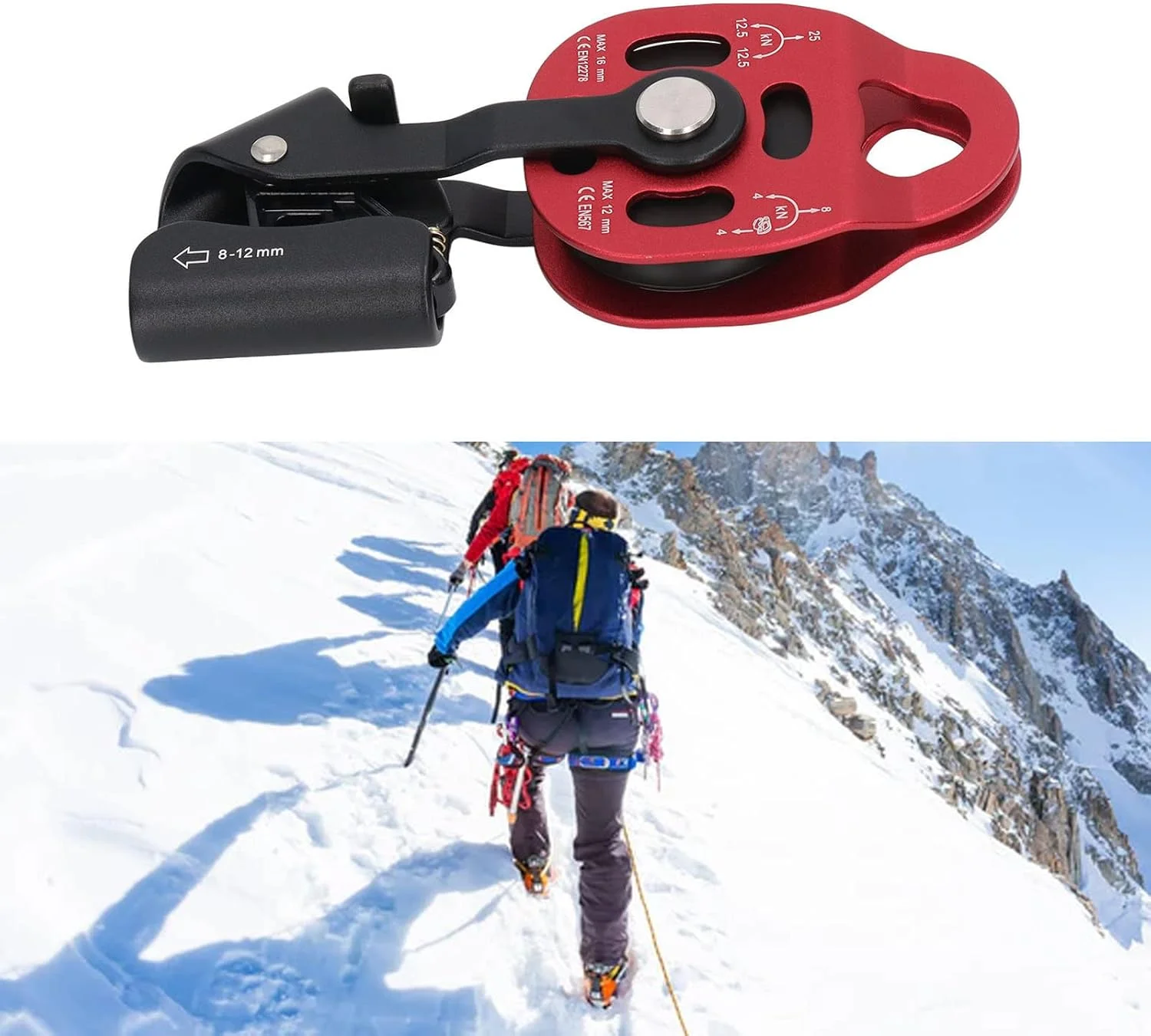 قرقره بالابر، آلیاژ هوانوردی با نیروی باربری 12.5KN، قرقره سنگین ضد خوردگی برای حمل و نقل (قرمز)