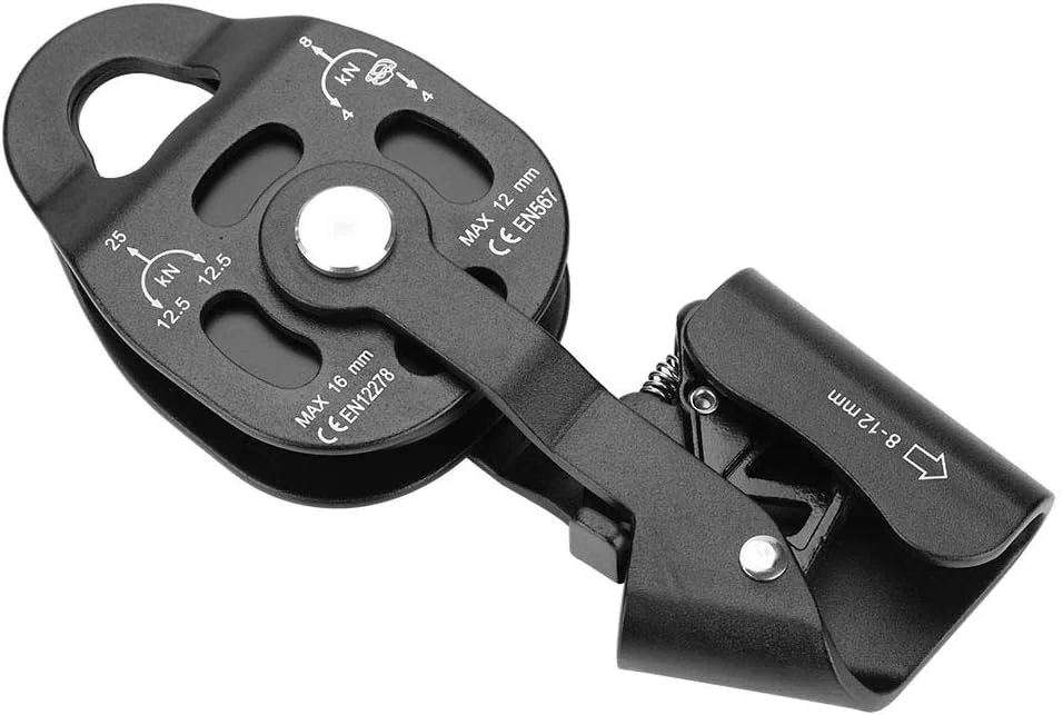 قرقره تکی Keenso، قرقره طناب با چرخ غلتکی مقاوم با ظرفیت باربری 25KN با دندانه های ضد لغزش برای نجات در ارتفاعات بالا و بالابر در فضای باز