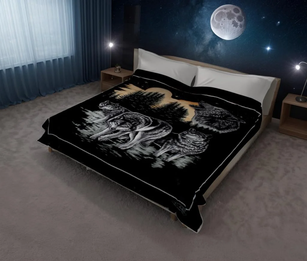 پتو سولارون کره‌ای فوق‌العاده ضخیم، سنگین وزن، ابریشمی نرم، بادوام، دو رو، مناسب تخت خواب، لحاف، روتختی، سرویس خواب، لحاف (Queen, 119 Wolf Black)