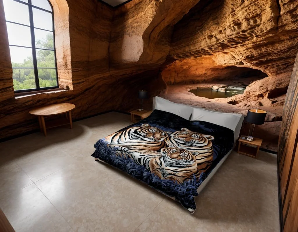 پتوی مینک فوق العاده ضخیم و سنگین وزن سولارون کره ای (Queen، 3 ببر آبی)