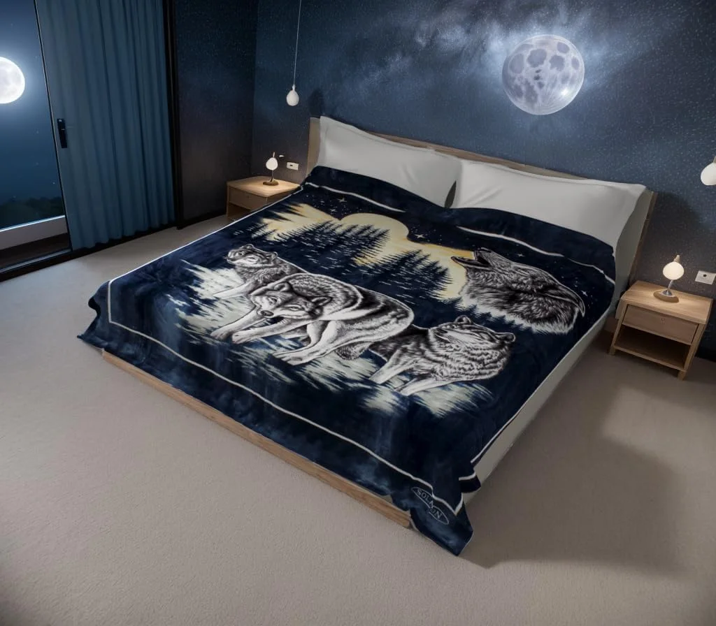 پتو سولارون کره‌ای فوق‌العاده ضخیم، سنگین وزن، ابریشمی نرم، بادوام و دو رو، مناسب تختخواب، لحاف، روتختی، ملحفه، لحاف (Queen, 119 Wolf Blue)