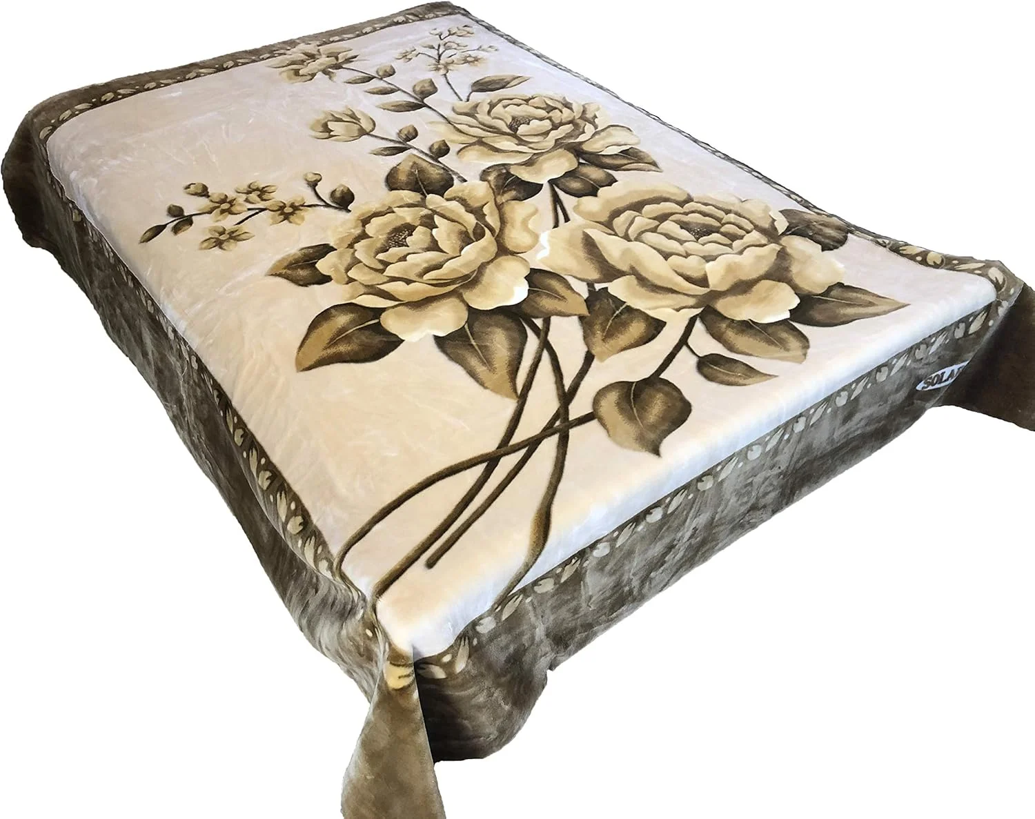 پتوی اصلی سولارون، مخمل ضخیم و بادوام کره‌ای (گل‌های قهوه‌ای، کینگ)