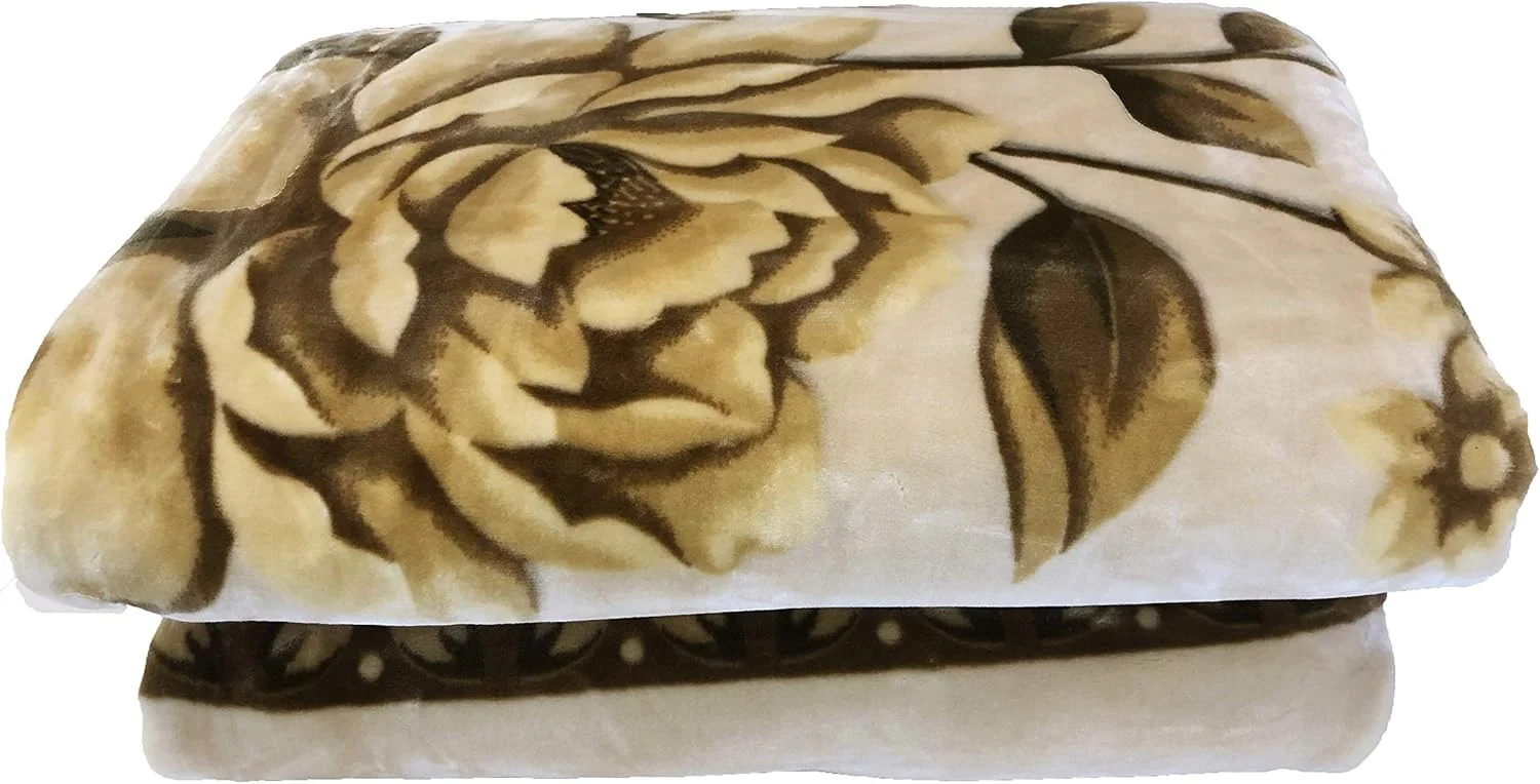 پتوی اصلی سولارون، مخمل ضخیم و بادوام کره‌ای (گل‌های قهوه‌ای، کینگ)