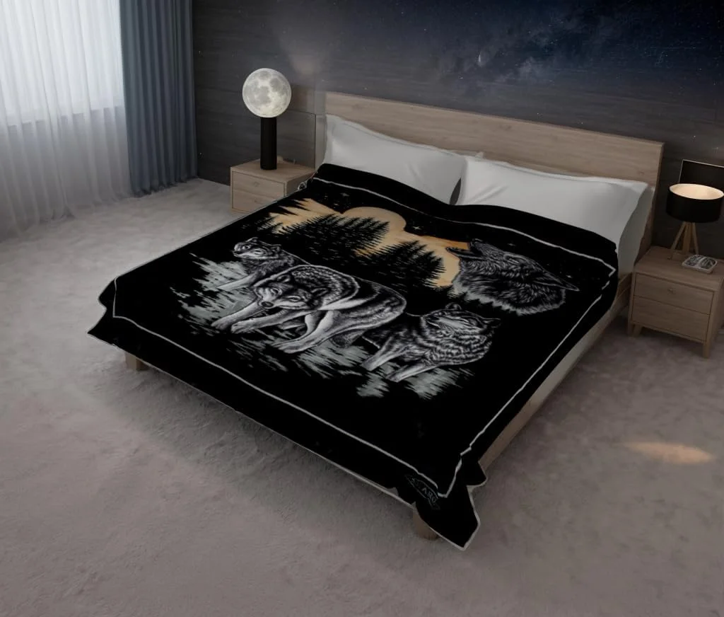 پتو سولارون کره‌ای فوق‌العاده ضخیم، سنگین وزن، ابریشمی نرم، بادوام، دو رو، مناسب تخت خواب، لحاف، روتختی، سرویس خواب، لحاف (Queen, 119 Wolf Black)